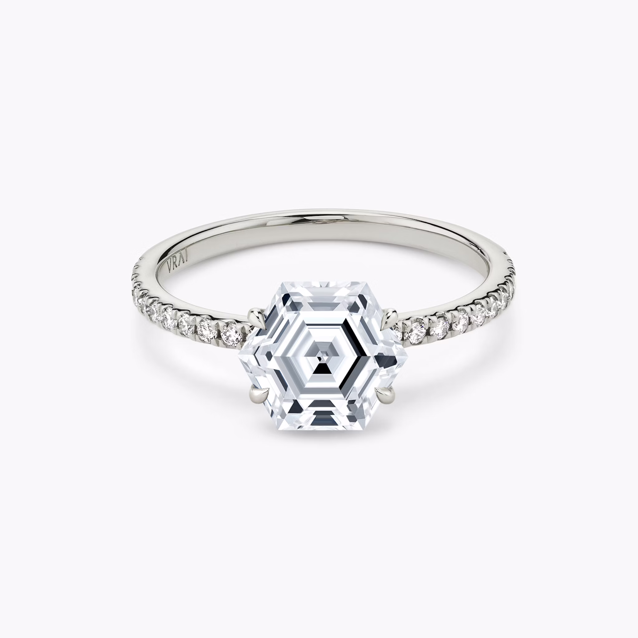 The Signature | Hexagon | Platinum | bandAccent: Pavé | bandWidth: standard | excludeFromFeed: null | hiddenHalo: no | diamondOrientation: vertical | caratWeight: other