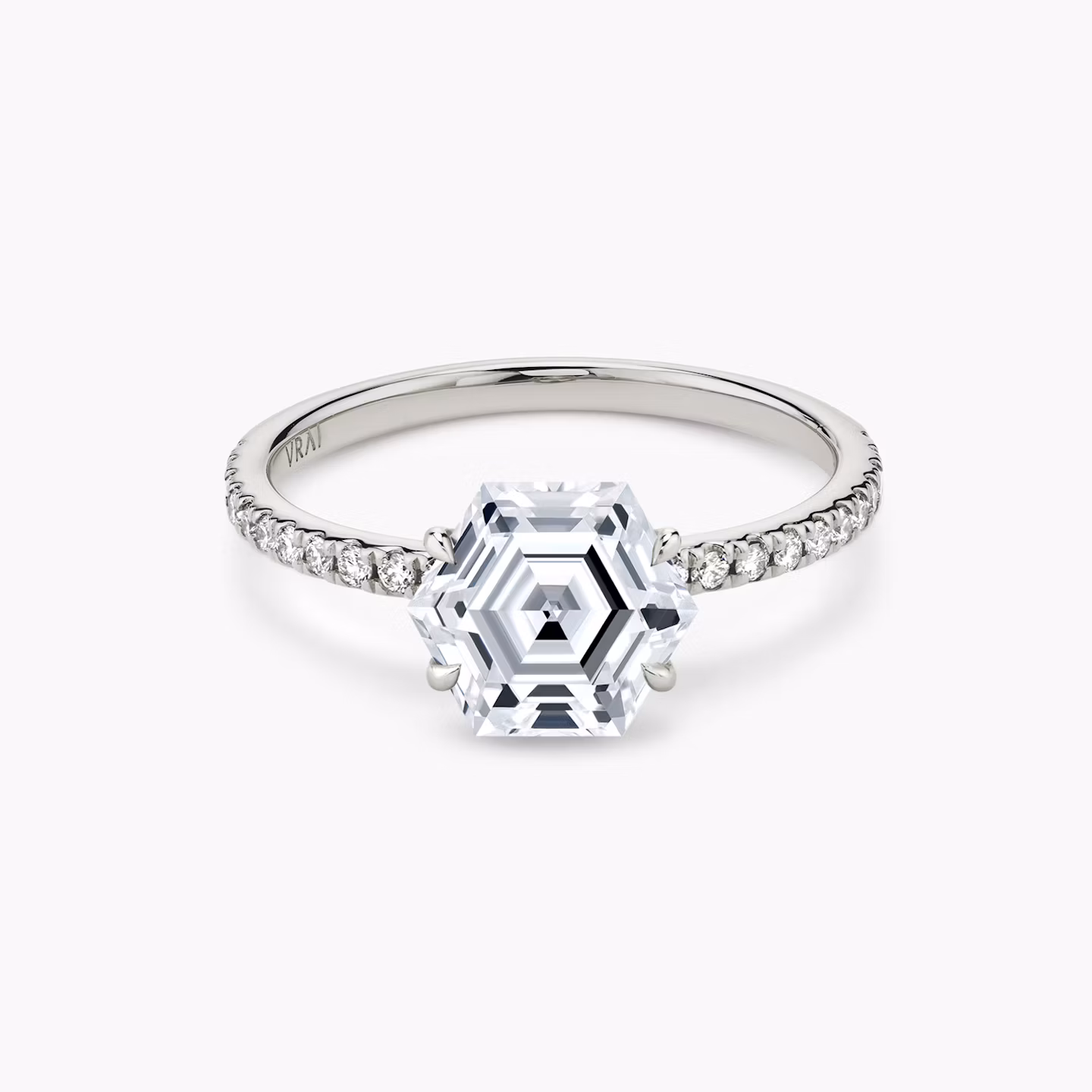 The Signature | Hexagon | 18k | White Gold | bandAccent: Pavé | bandWidth: standard | excludeFromFeed: null | hiddenHalo: no | diamondOrientation: vertical | caratWeight: other