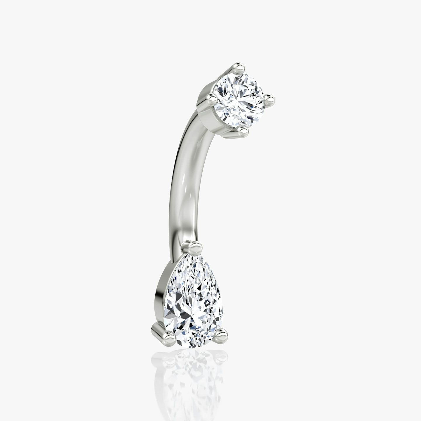 Pear Barbell Navel Ring | Round Brilliant and Pear | 14k | White Gold