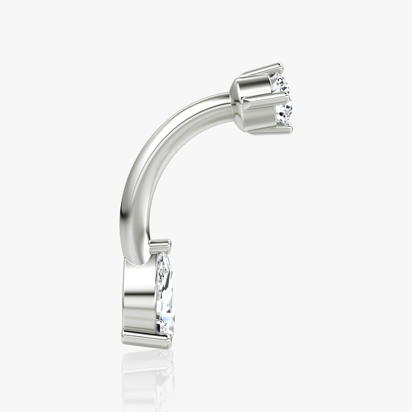 Pear Barbell Navel Ring | Round Brilliant and Pear | 14k | White Gold