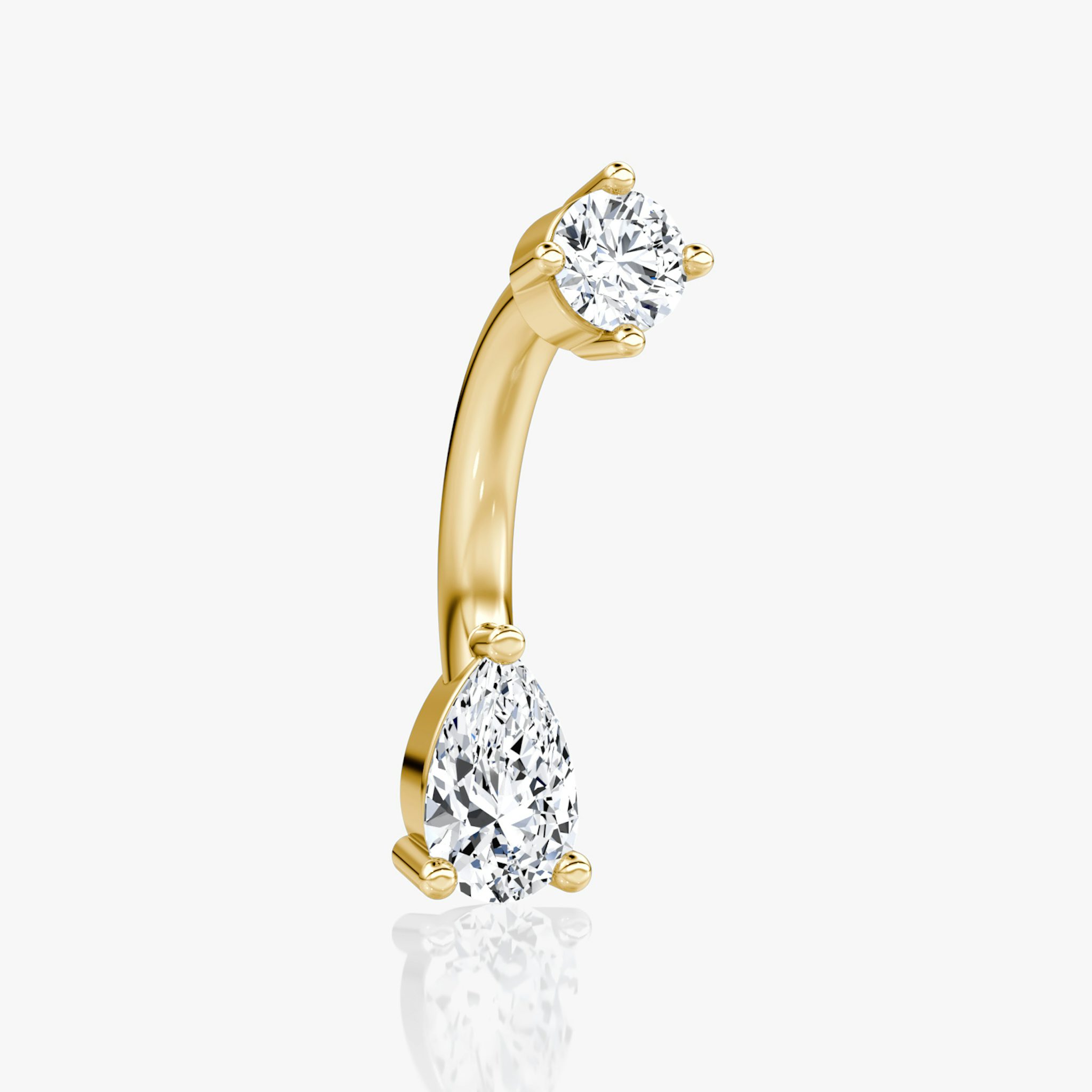 Pear Barbell Navel Ring | Round Brilliant and Pear | 14k | Yellow Gold