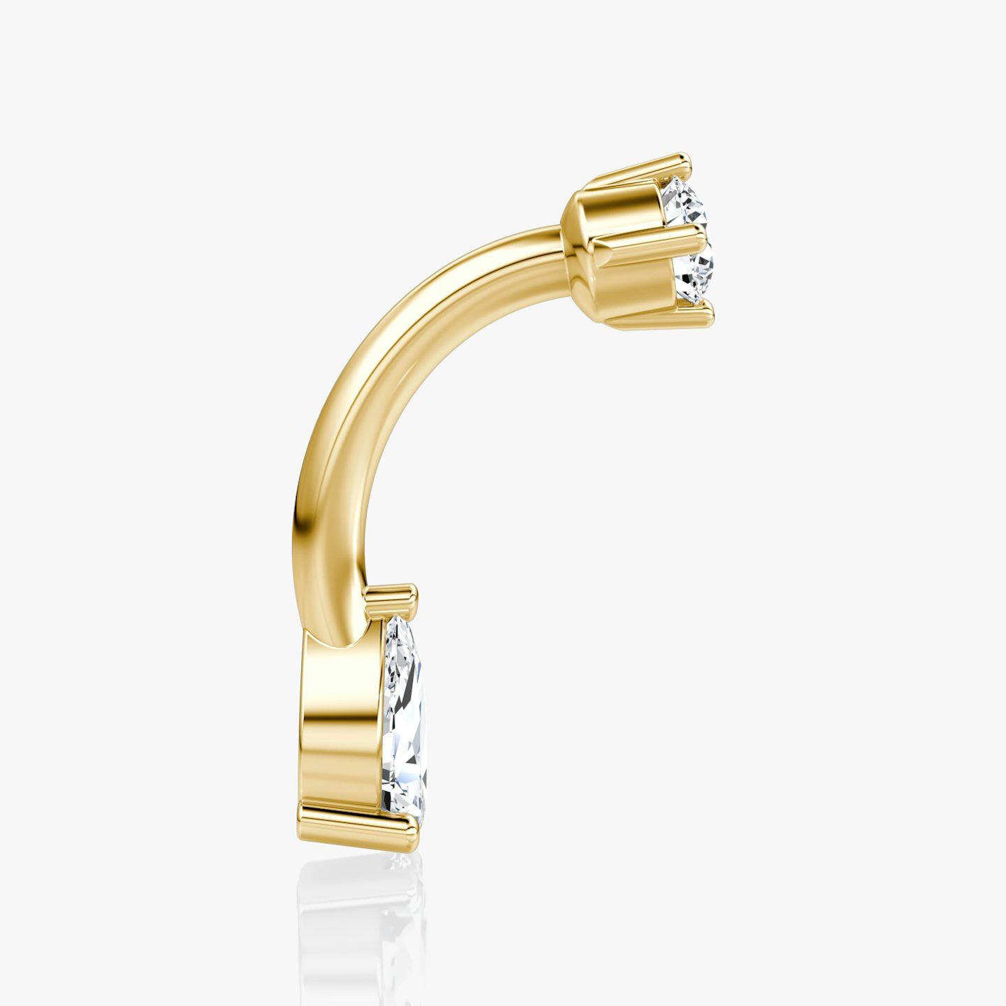 Pear Barbell Navel Ring | Round Brilliant and Pear | 14k | Yellow Gold