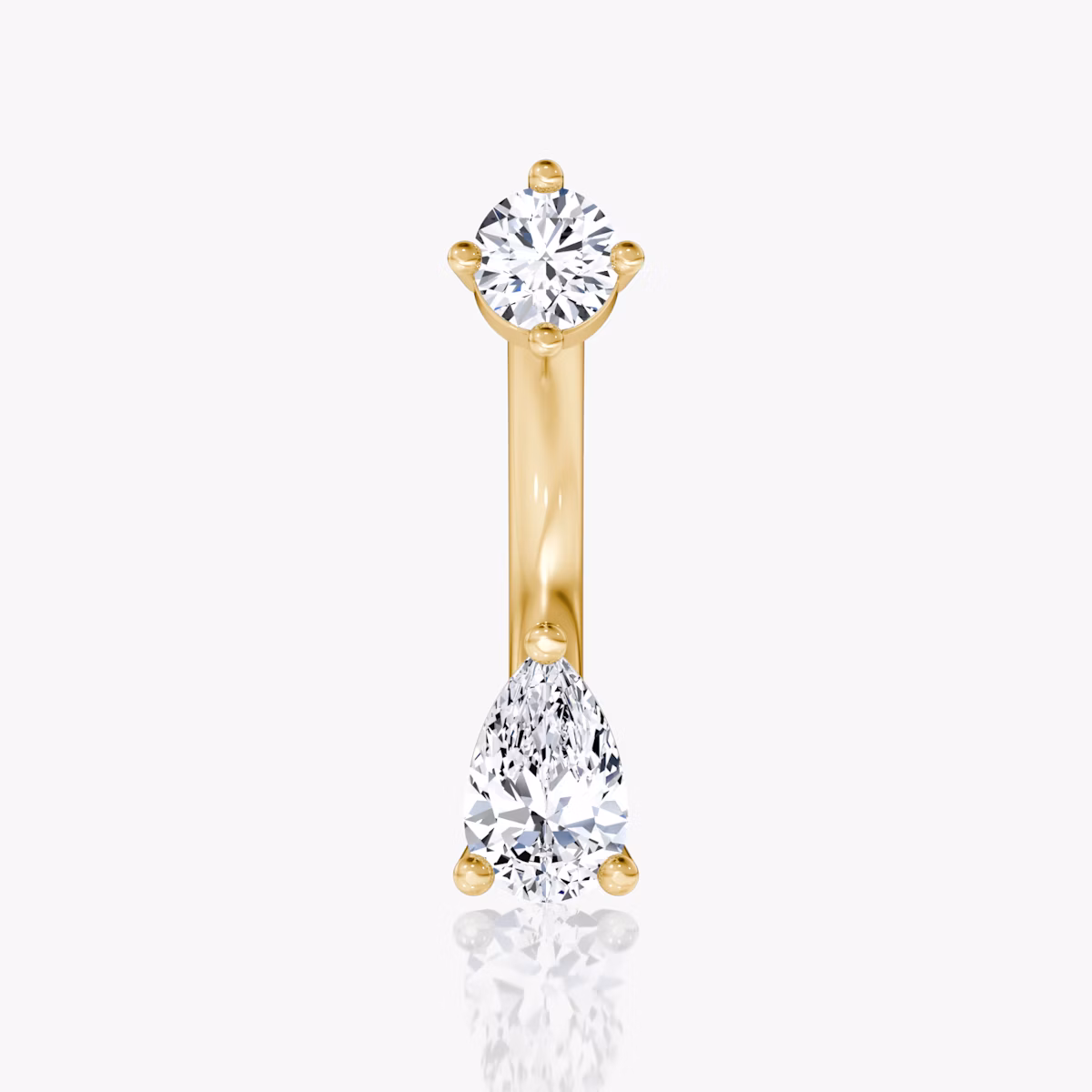 Pear Barbell Navel Ring | Round Brilliant and Pear | 14k | Yellow Gold