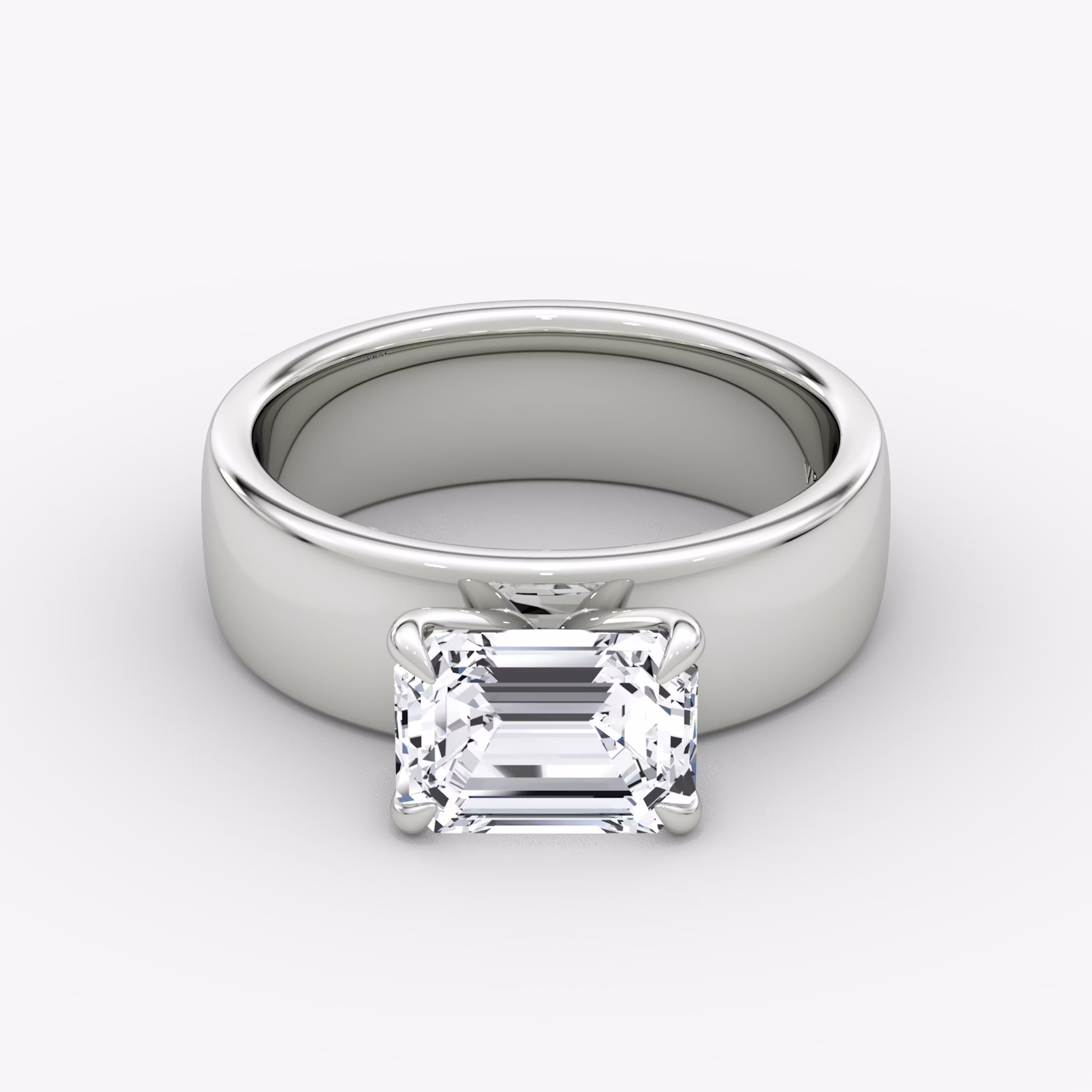 Cigar Band Solitaire | Emerald | 18k | White Gold | bandWidth: 6mm | diamondOrientation: horizontal | caratWeight: other