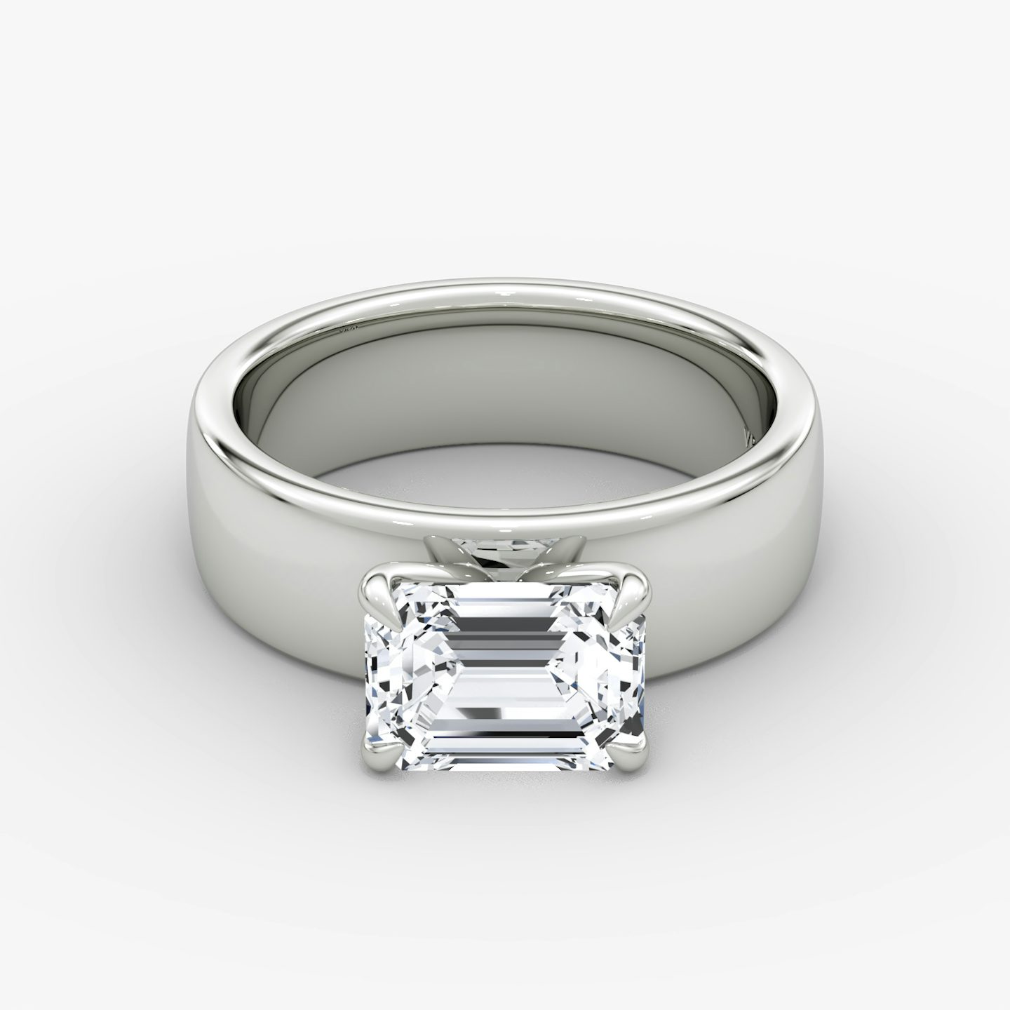 Cigar Band Solitaire | Emerald | 18k | White Gold | bandWidth: 6mm | diamondOrientation: horizontal | caratWeight: other