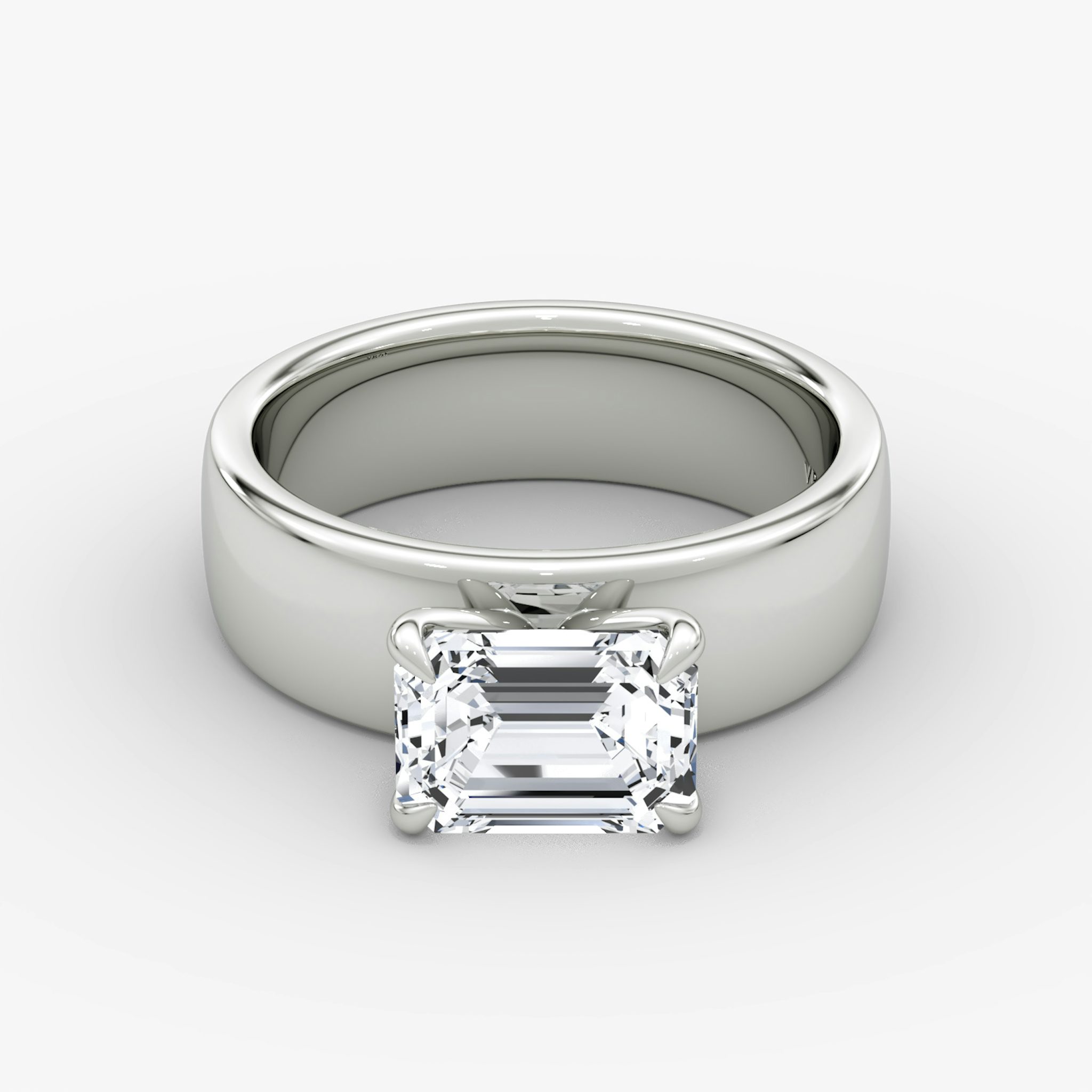 Cigar Band Solitaire | Emerald | 18k | White Gold | bandWidth: 6mm | diamondOrientation: horizontal | caratWeight: other