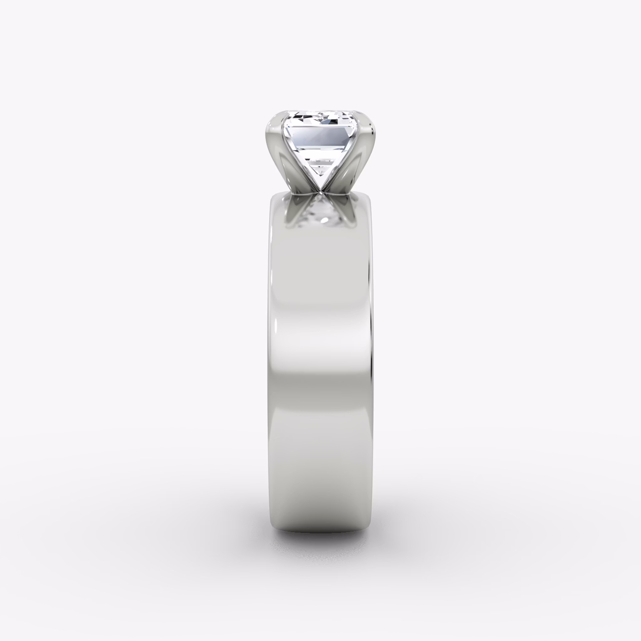 Cigar Band Solitaire | Emerald | 18k | White Gold | bandWidth: 6mm | diamondOrientation: horizontal | caratWeight: other