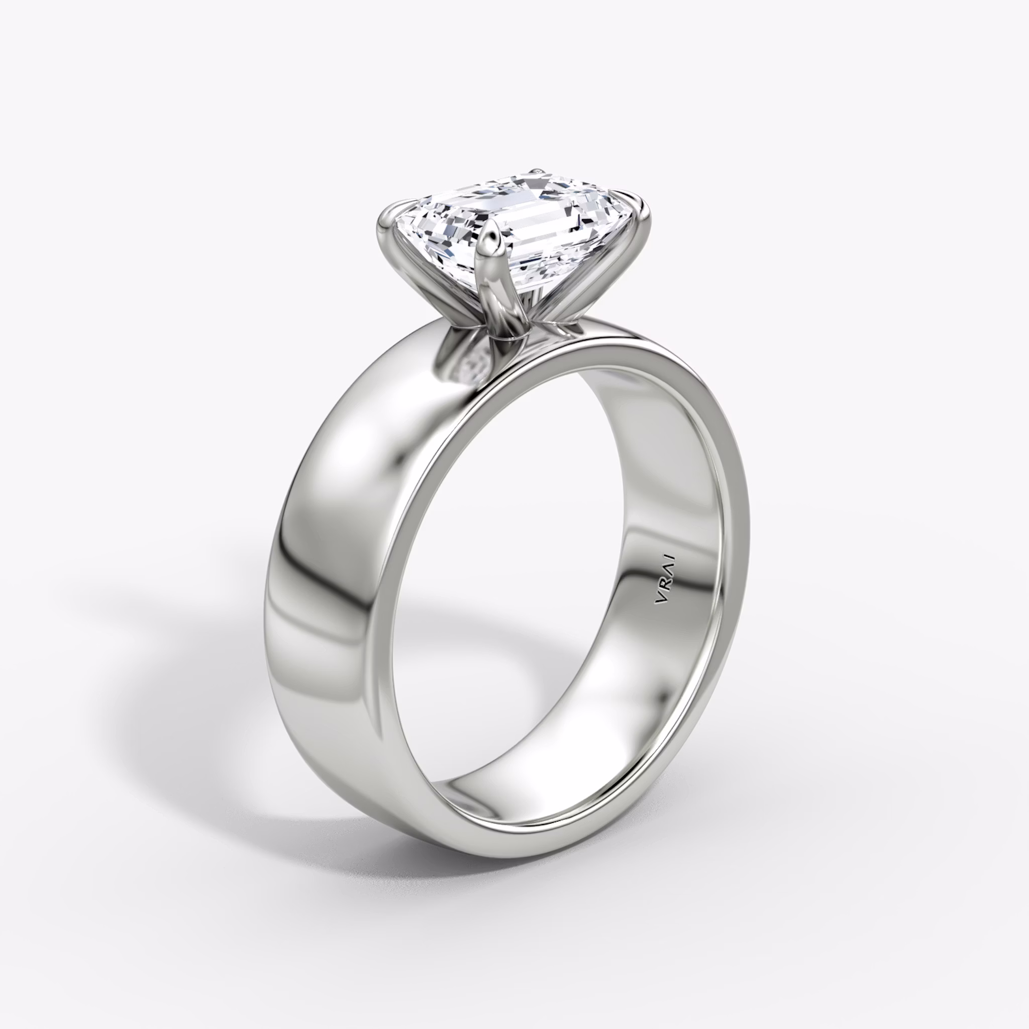 Cigar Band Solitaire | Emerald | 18k | White Gold | bandWidth: 6mm | diamondOrientation: horizontal | caratWeight: other