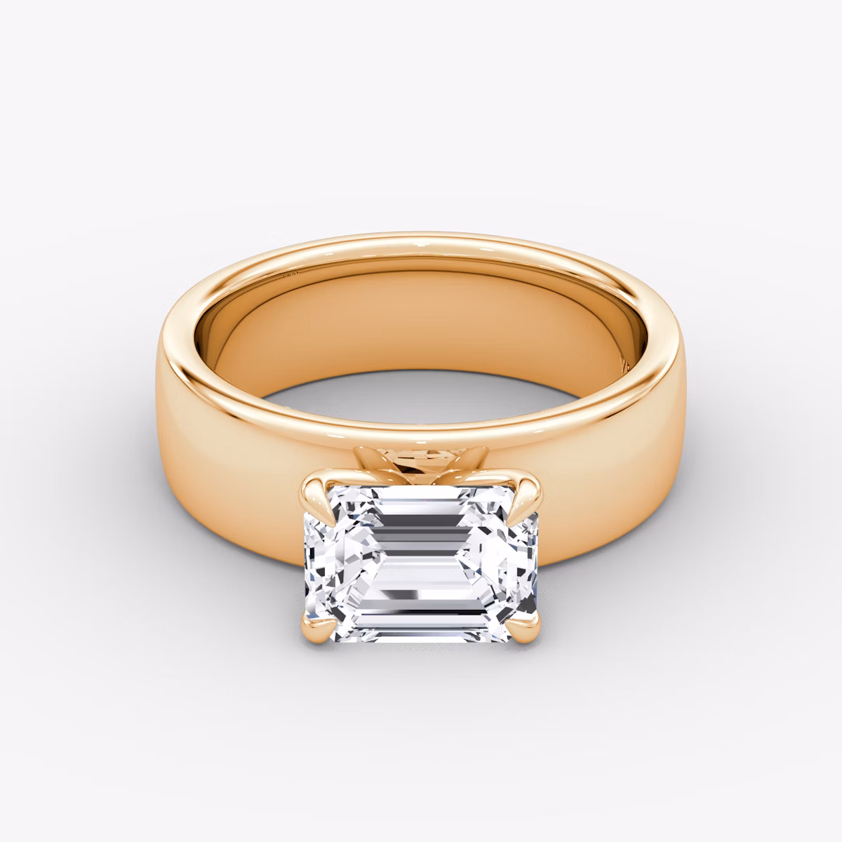 Cigar Band Solitaire | Emerald | 14k | Rose Gold | bandWidth: 6mm | diamondOrientation: horizontal | caratWeight: other