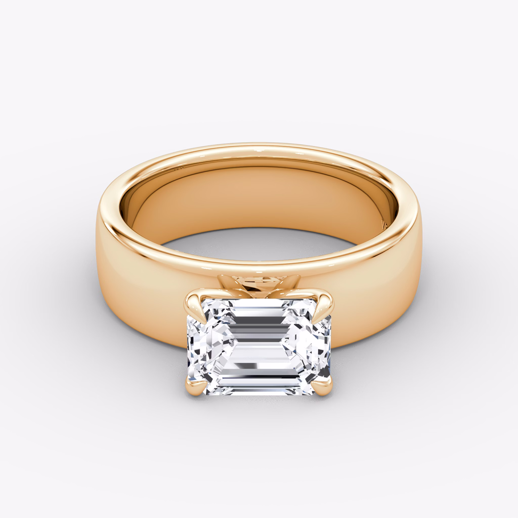 Cigar Band Solitaire | Emerald | 14k | Rose Gold | bandWidth: 6mm | diamondOrientation: horizontal | caratWeight: other