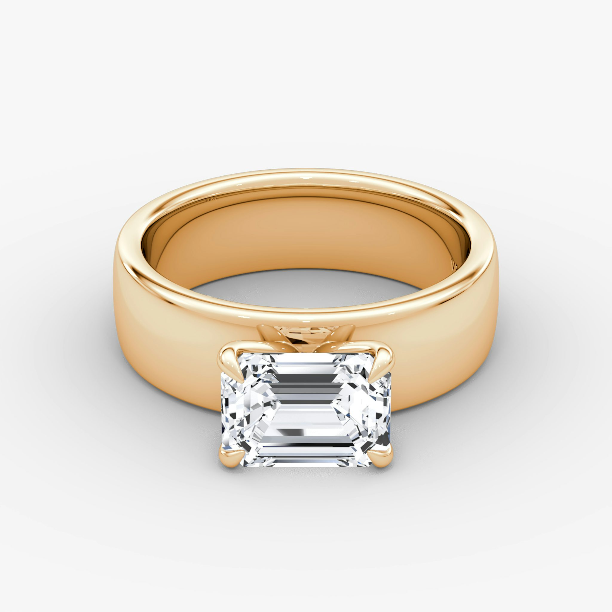 Cigar Band Solitaire | Emerald | 14k | Rose Gold | bandWidth: 6mm | diamondOrientation: horizontal | caratWeight: other