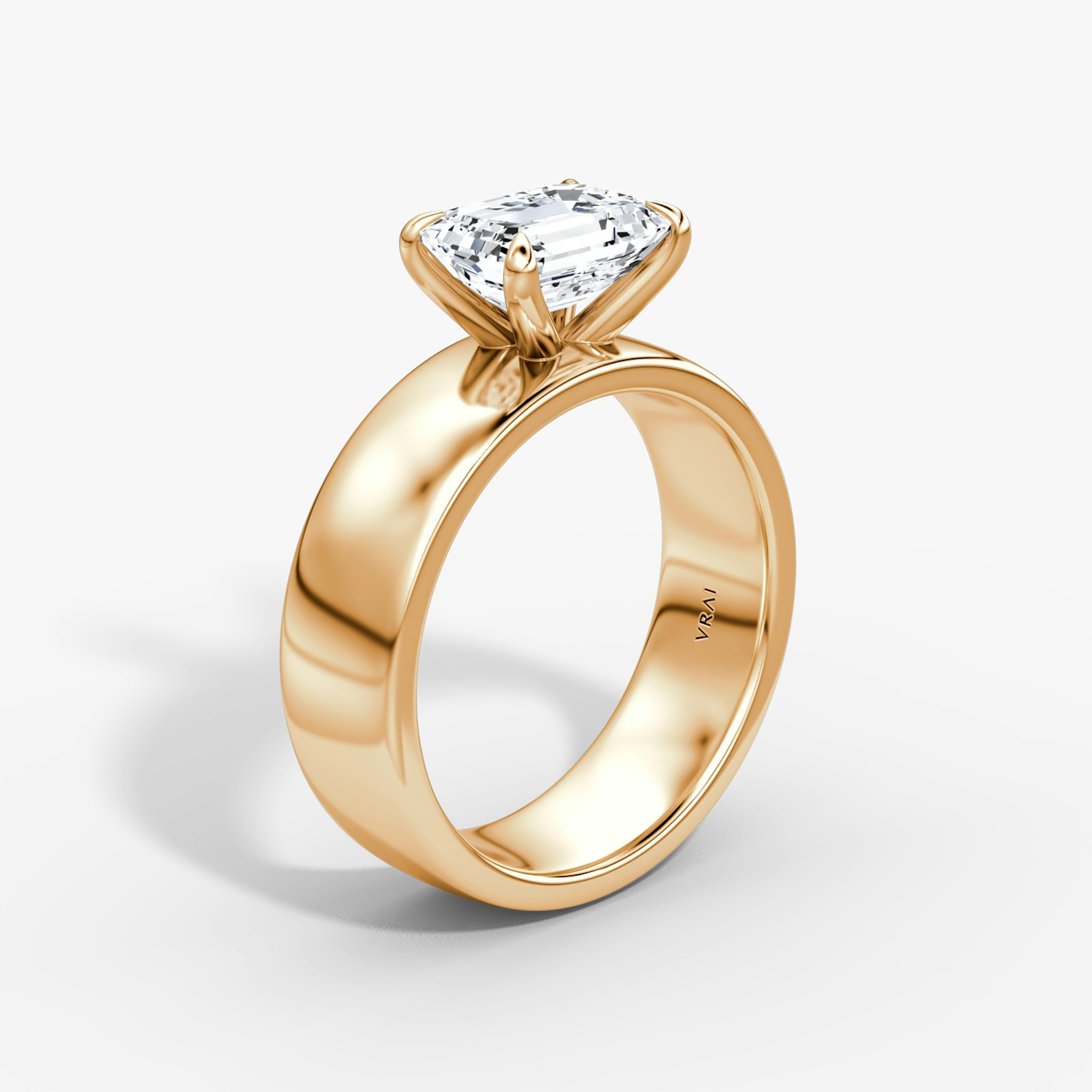 Cigar Band Solitaire | Emerald | 14k | Rose Gold | bandWidth: 6mm | diamondOrientation: horizontal | caratWeight: other