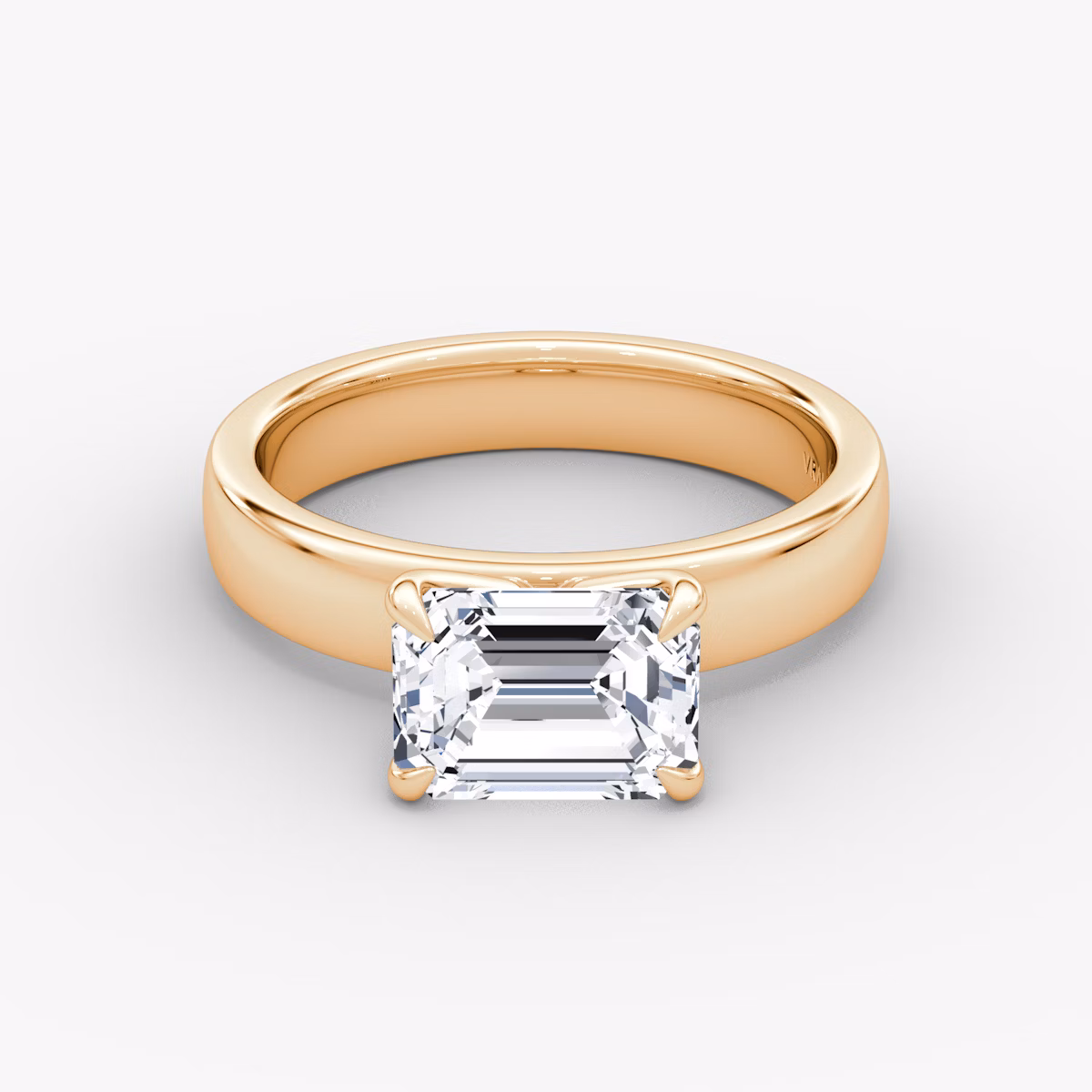 Cigar Band Solitaire | Emerald | 14k | Rose Gold | bandWidth: 4mm | diamondOrientation: horizontal | caratWeight: other