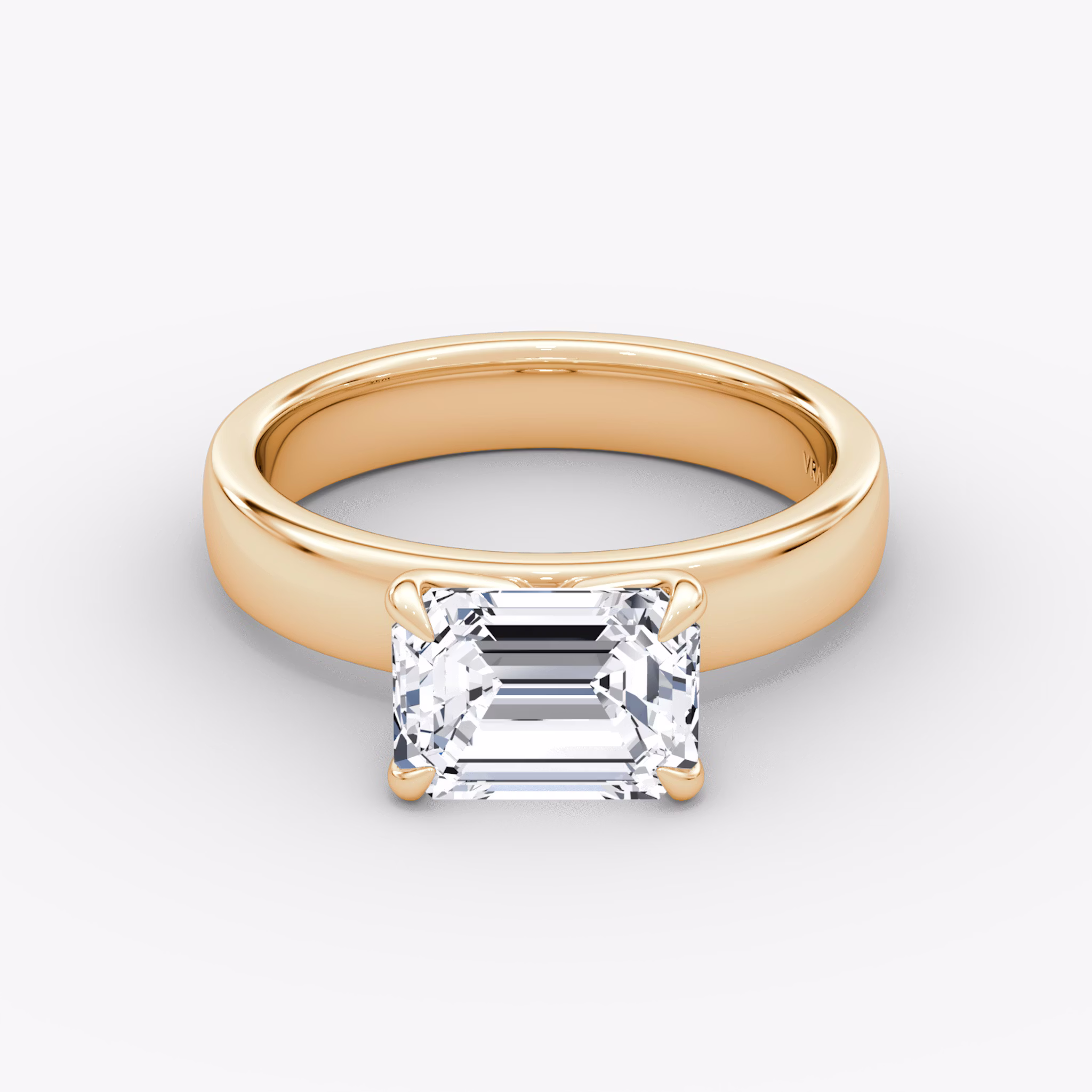 Cigar Band Solitaire | Emerald | 14k | Rose Gold | bandWidth: 4mm | diamondOrientation: horizontal | caratWeight: other