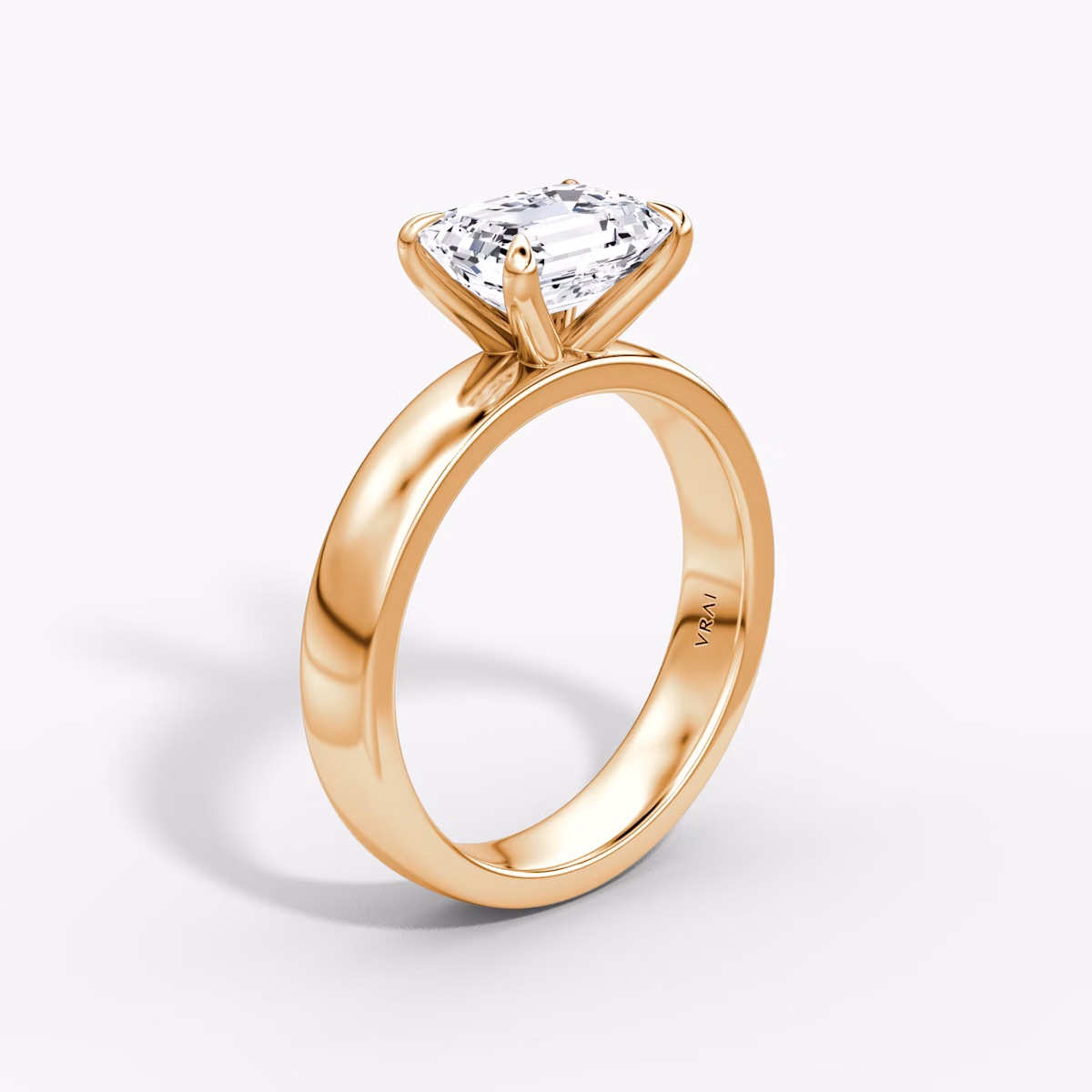 Cigar Band Solitaire | Emerald | 14k | Rose Gold | bandWidth: 4mm | diamondOrientation: horizontal | caratWeight: other