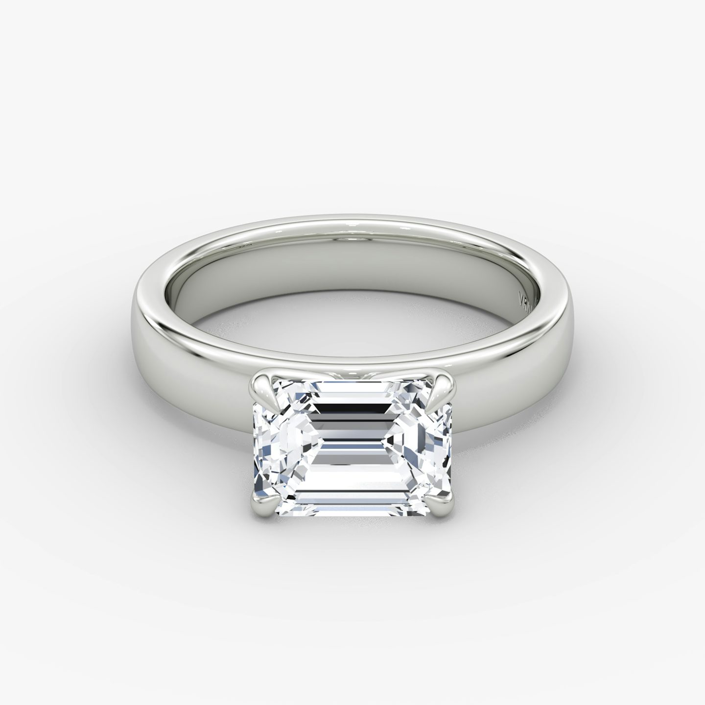 Cigar Band Solitaire | Emerald | Platinum | bandWidth: 4mm | diamondOrientation: horizontal | caratWeight: other