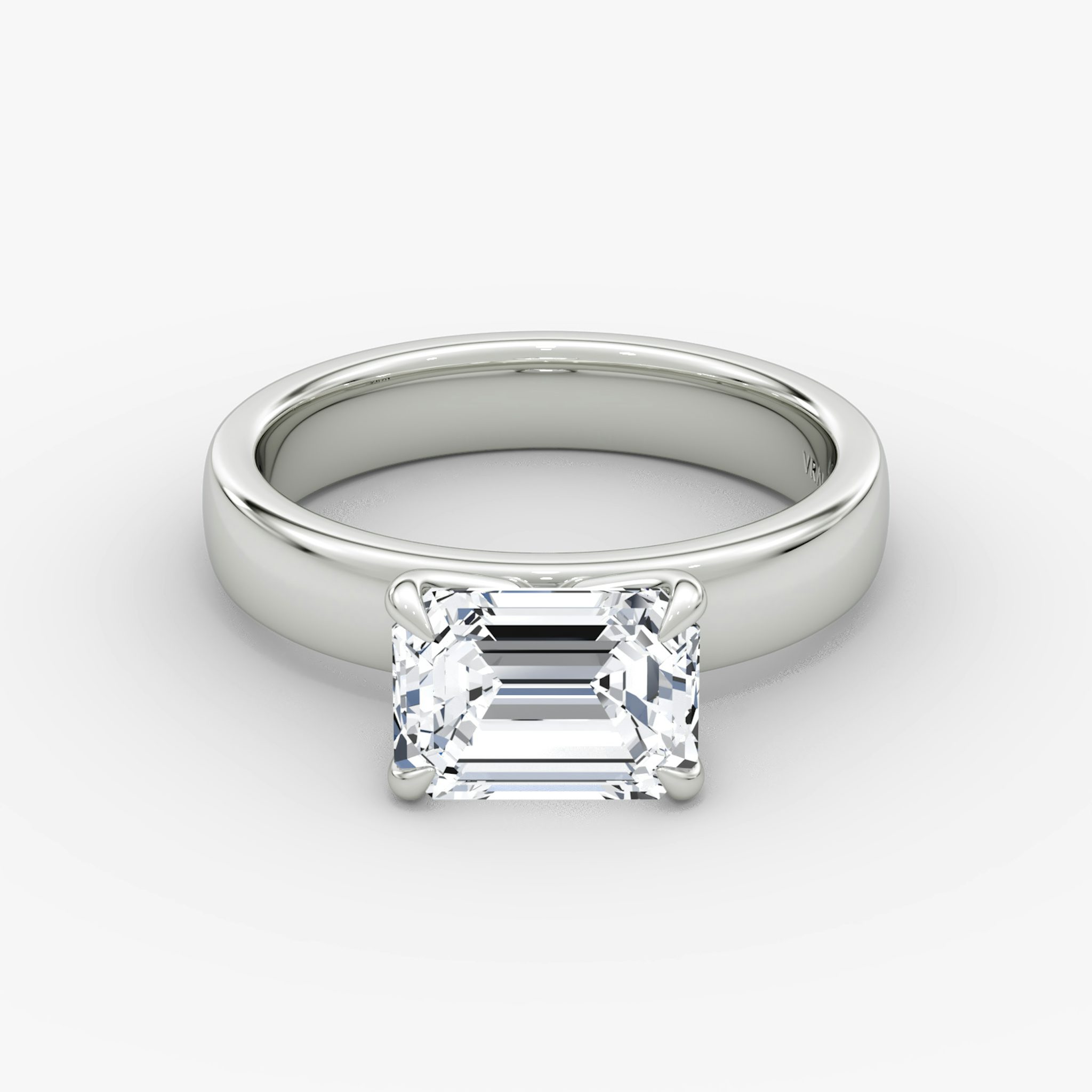 Cigar Band Solitaire | Emerald | Platinum | bandWidth: 4mm | diamondOrientation: horizontal | caratWeight: other