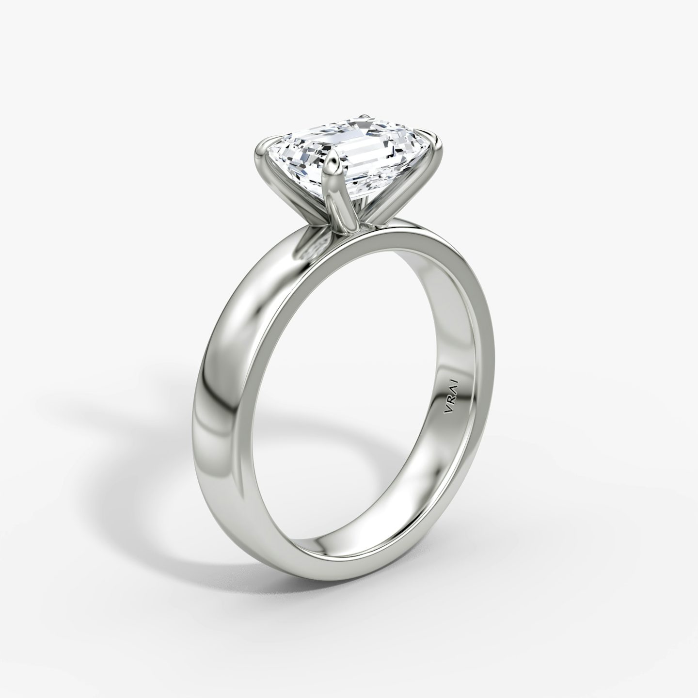Cigar Band Solitaire | Emerald | Platinum | bandWidth: 4mm | diamondOrientation: horizontal | caratWeight: other