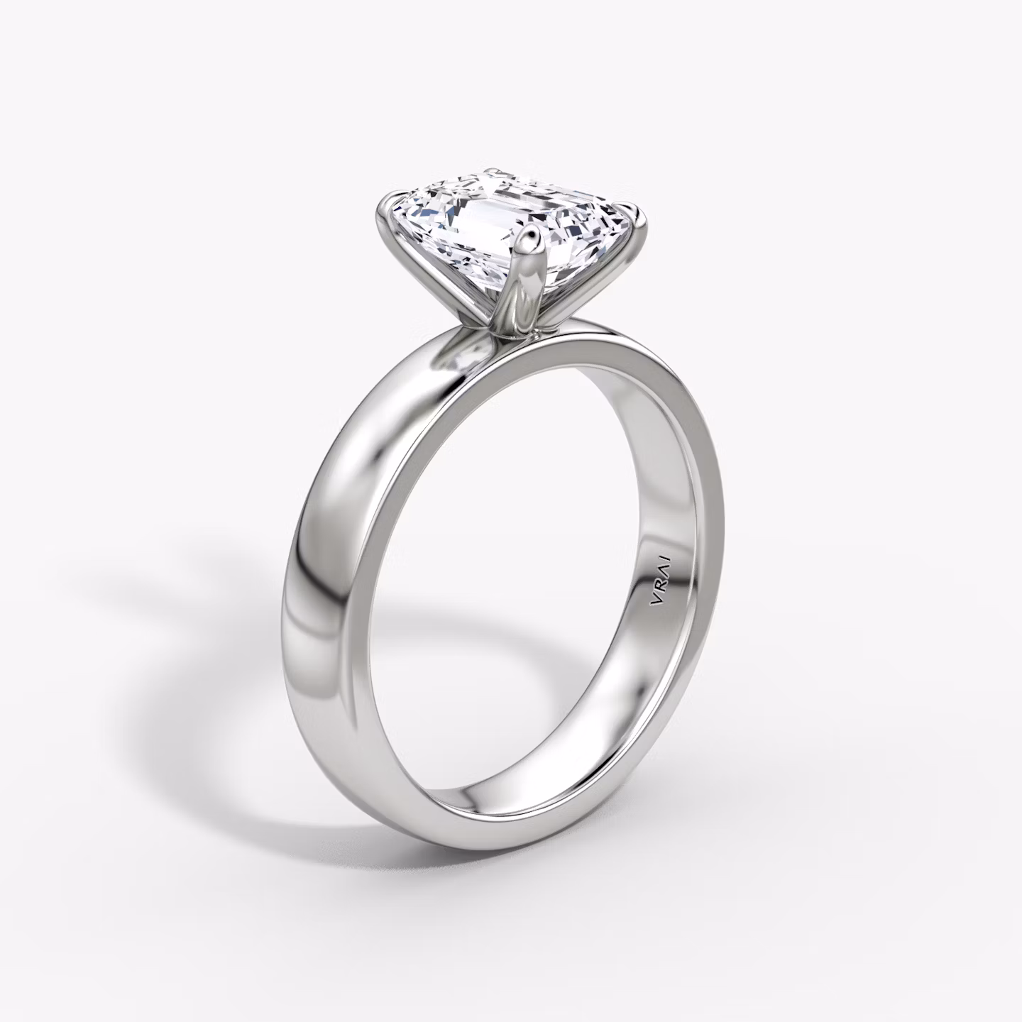 Cigar Band Solitaire | Emerald | 18k | White Gold | bandWidth: 4mm | diamondOrientation: vertical | caratWeight: other