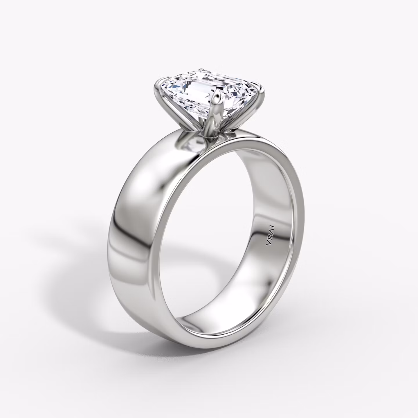 Cigar Band Solitaire | Emerald | 18k | White Gold | bandWidth: 6mm | diamondOrientation: vertical | caratWeight: other