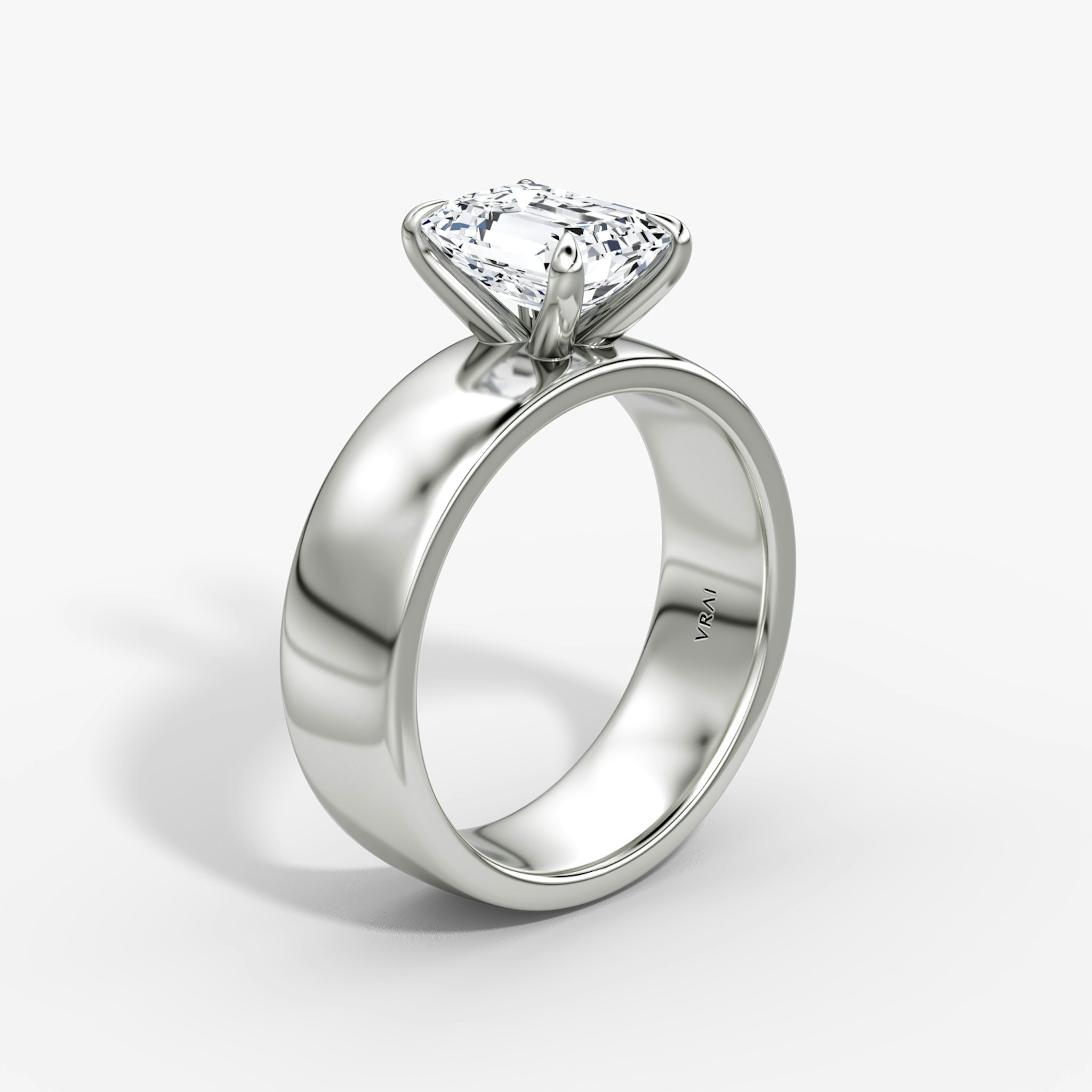 Cigar Band Solitaire | Emerald | Platinum | bandWidth: 6mm | diamondOrientation: vertical | caratWeight: other