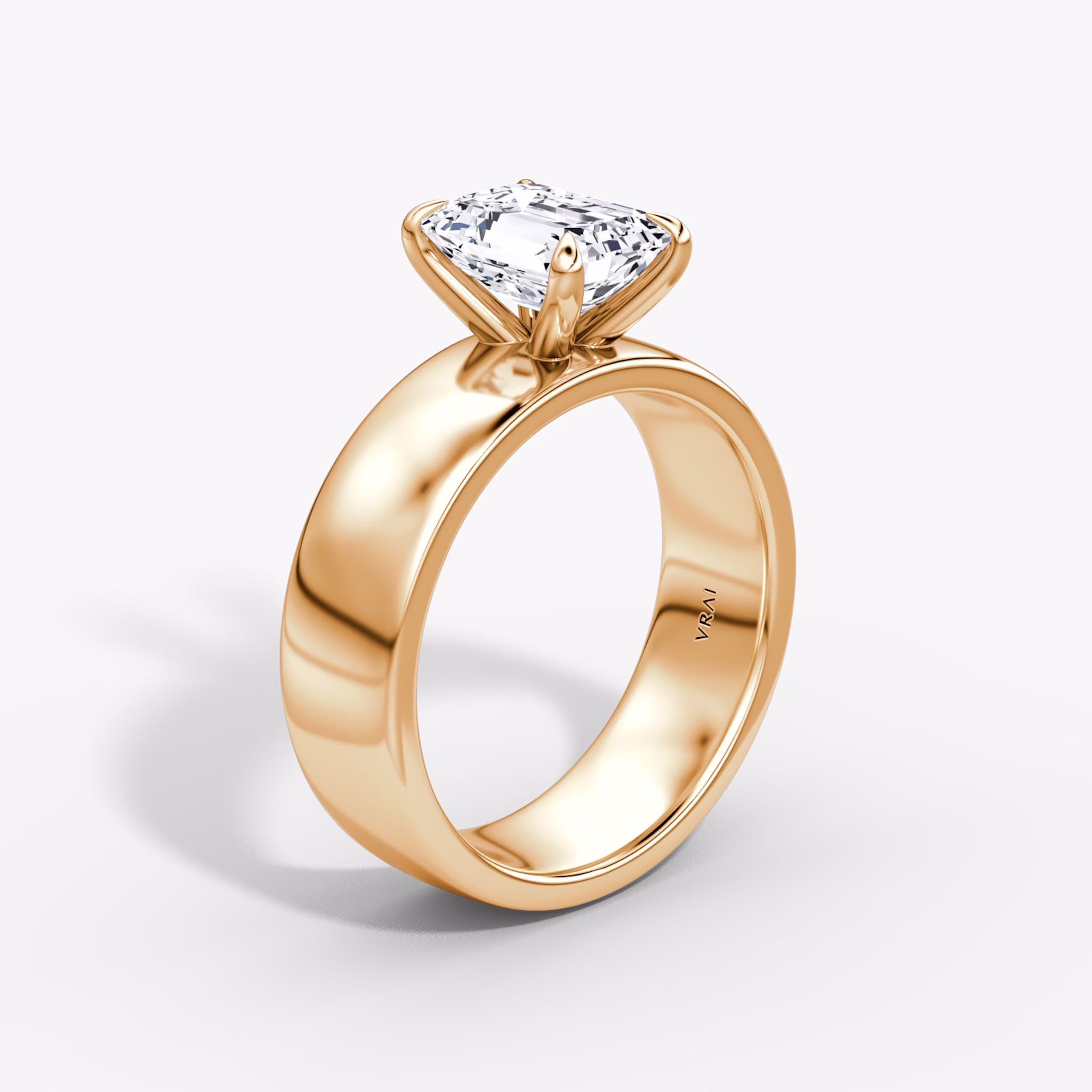 Cigar Band Solitaire | Emerald | 14k | Rose Gold | bandWidth: 6mm | diamondOrientation: vertical | caratWeight: other