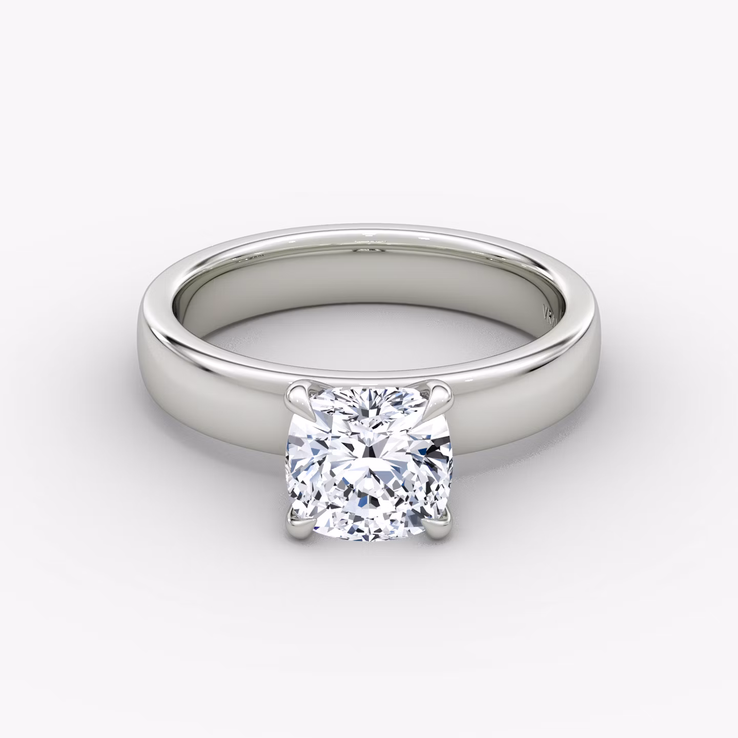 Cigar Band Solitaire Cushion | White Gold