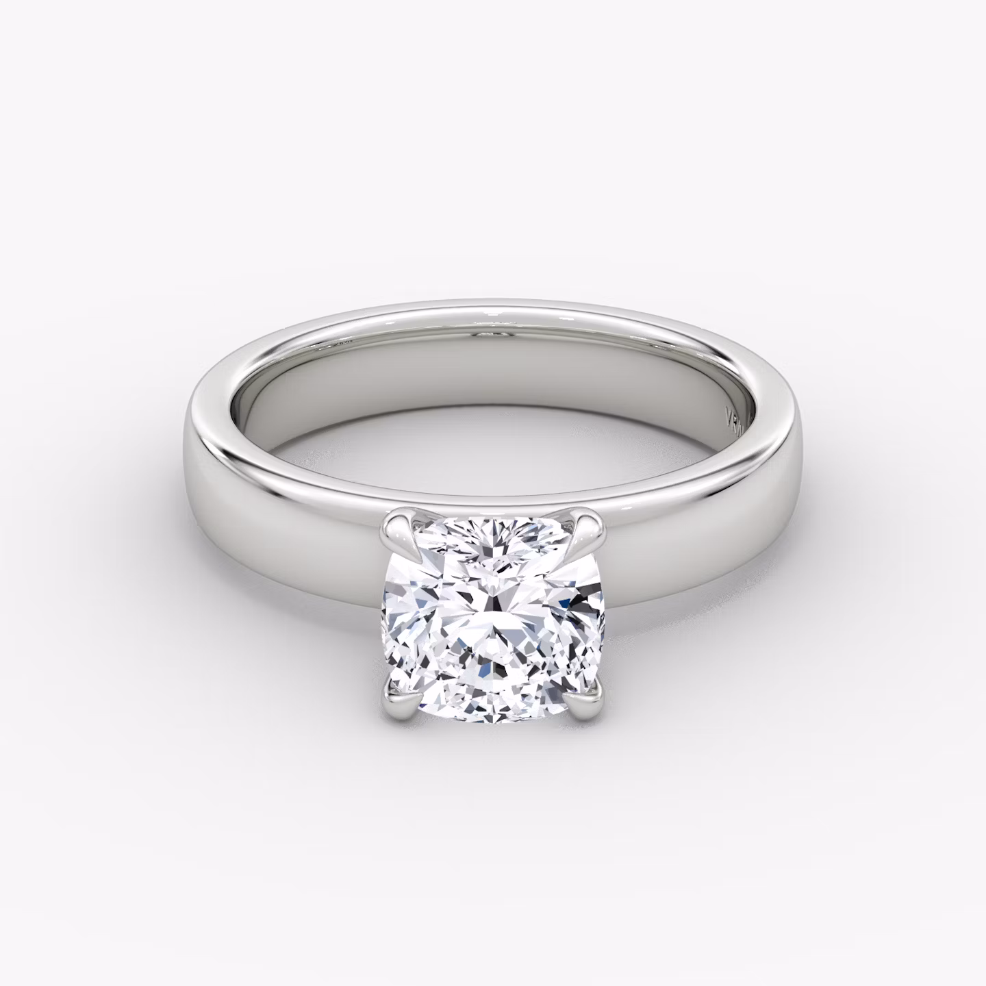 Cigar Band Solitaire | Cushion | 18k | White Gold | bandWidth: 4mm | diamondOrientation: vertical | caratWeight: other