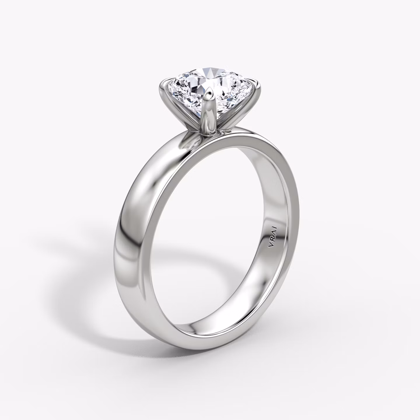 Cigar Band Solitaire | Cushion | 18k | White Gold | bandWidth: 4mm | diamondOrientation: vertical | caratWeight: other