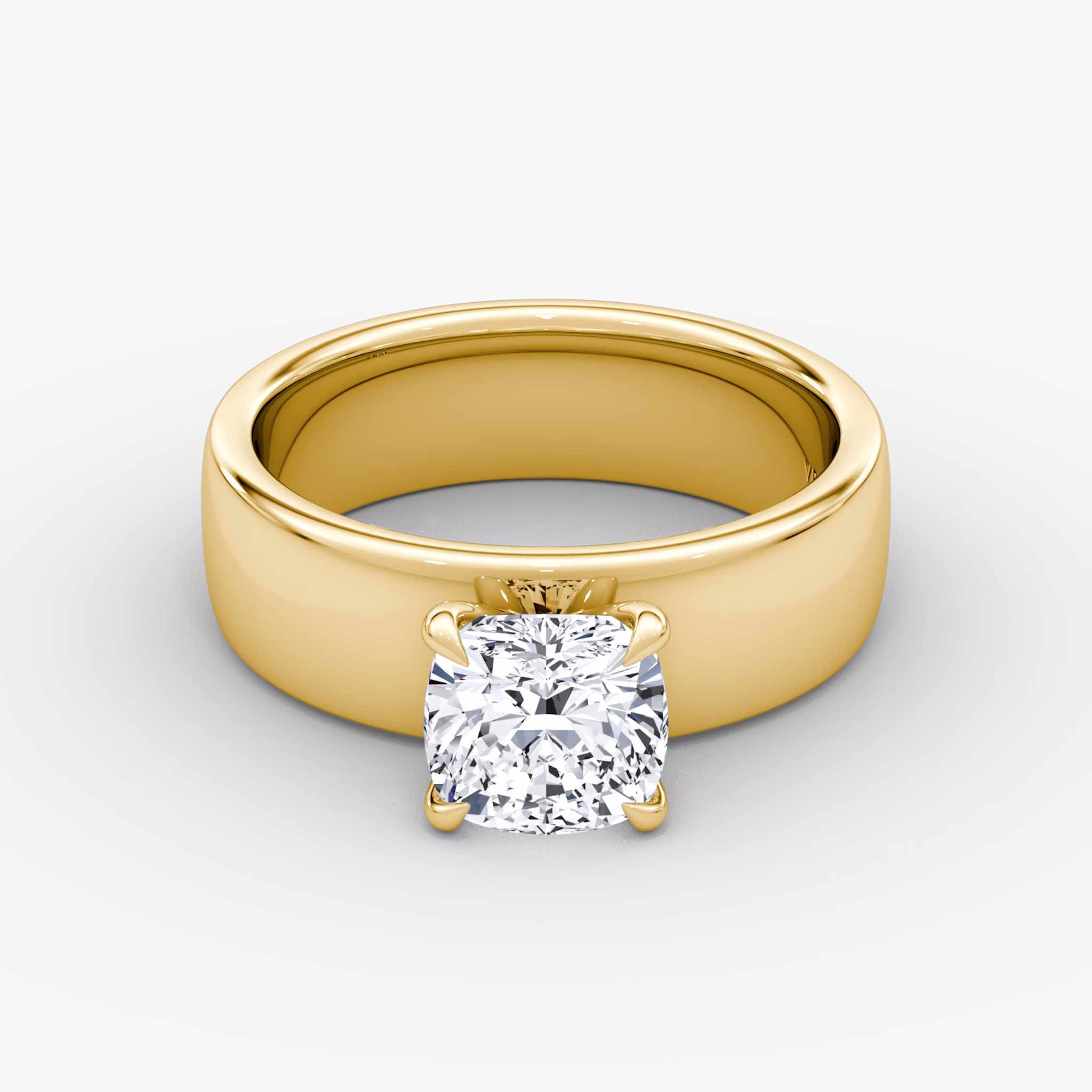 Cigar Band Solitaire | Cushion | 18k | Yellow Gold | bandWidth: 6mm | diamondOrientation: vertical | caratWeight: other