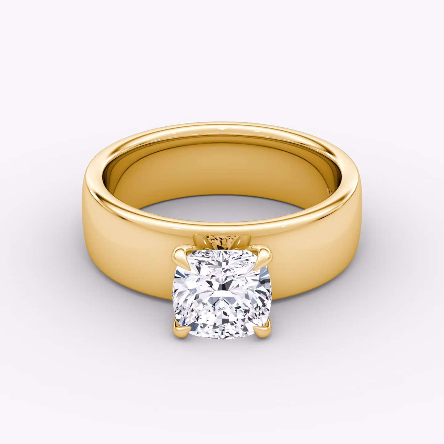 Cigar Band Solitaire | Cushion | 18k | Yellow Gold | bandWidth: 6mm | diamondOrientation: vertical | caratWeight: other