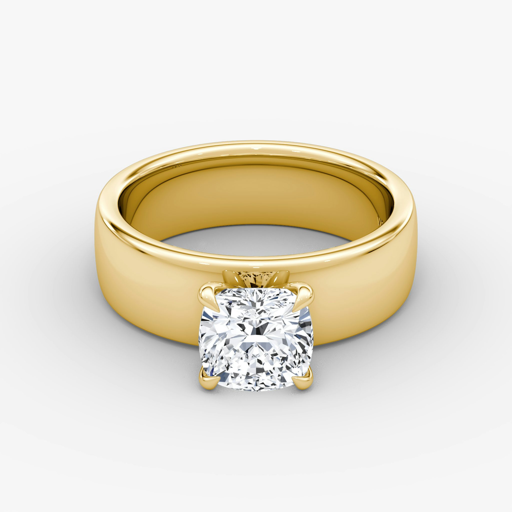 Cigar Band Solitaire | Cushion | 18k | Yellow Gold | bandWidth: 6mm | diamondOrientation: vertical | caratWeight: other