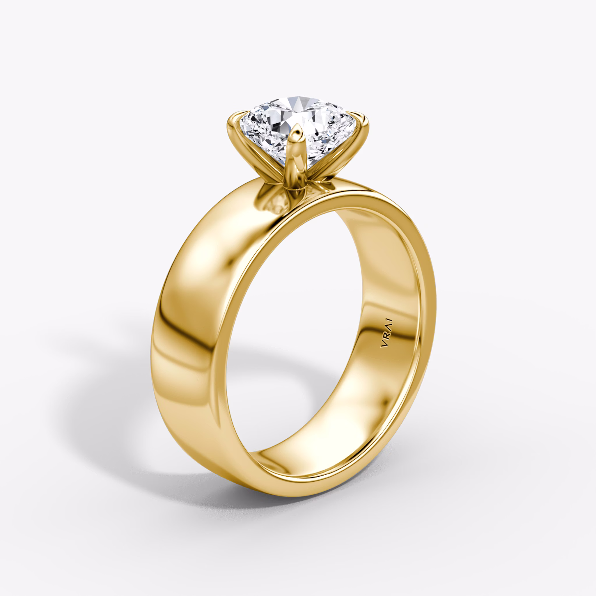 Cigar Band Solitaire | Cushion | 18k | Yellow Gold | bandWidth: 6mm | diamondOrientation: vertical | caratWeight: other