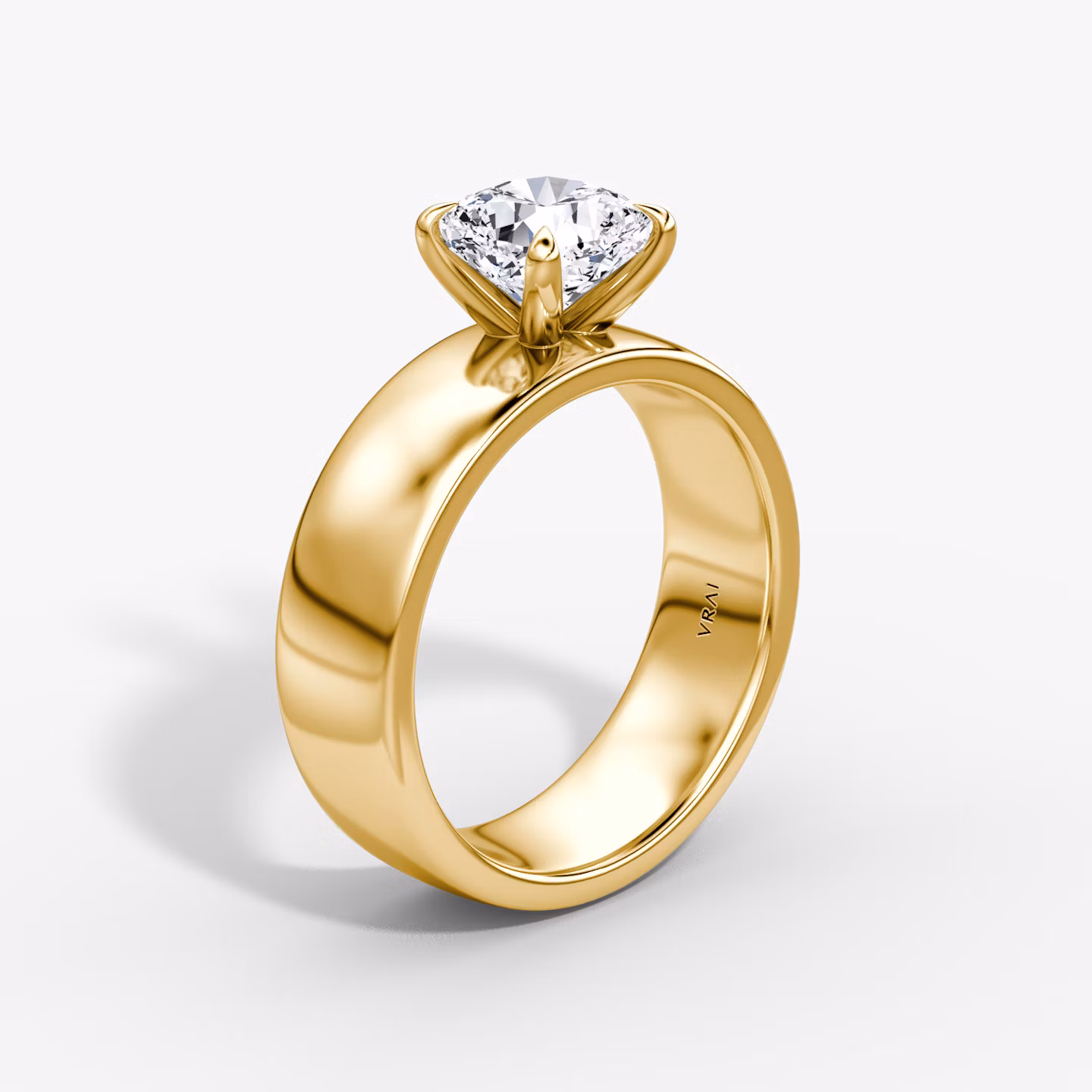 Cigar Band Solitaire | Cushion | 18k | Yellow Gold | bandWidth: 6mm | diamondOrientation: vertical | caratWeight: other