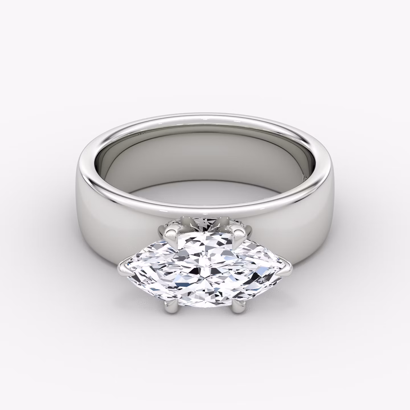 Cigar Band Solitaire | Marquise | 18k | White Gold | bandWidth: 6mm | diamondOrientation: horizontal | caratWeight: other