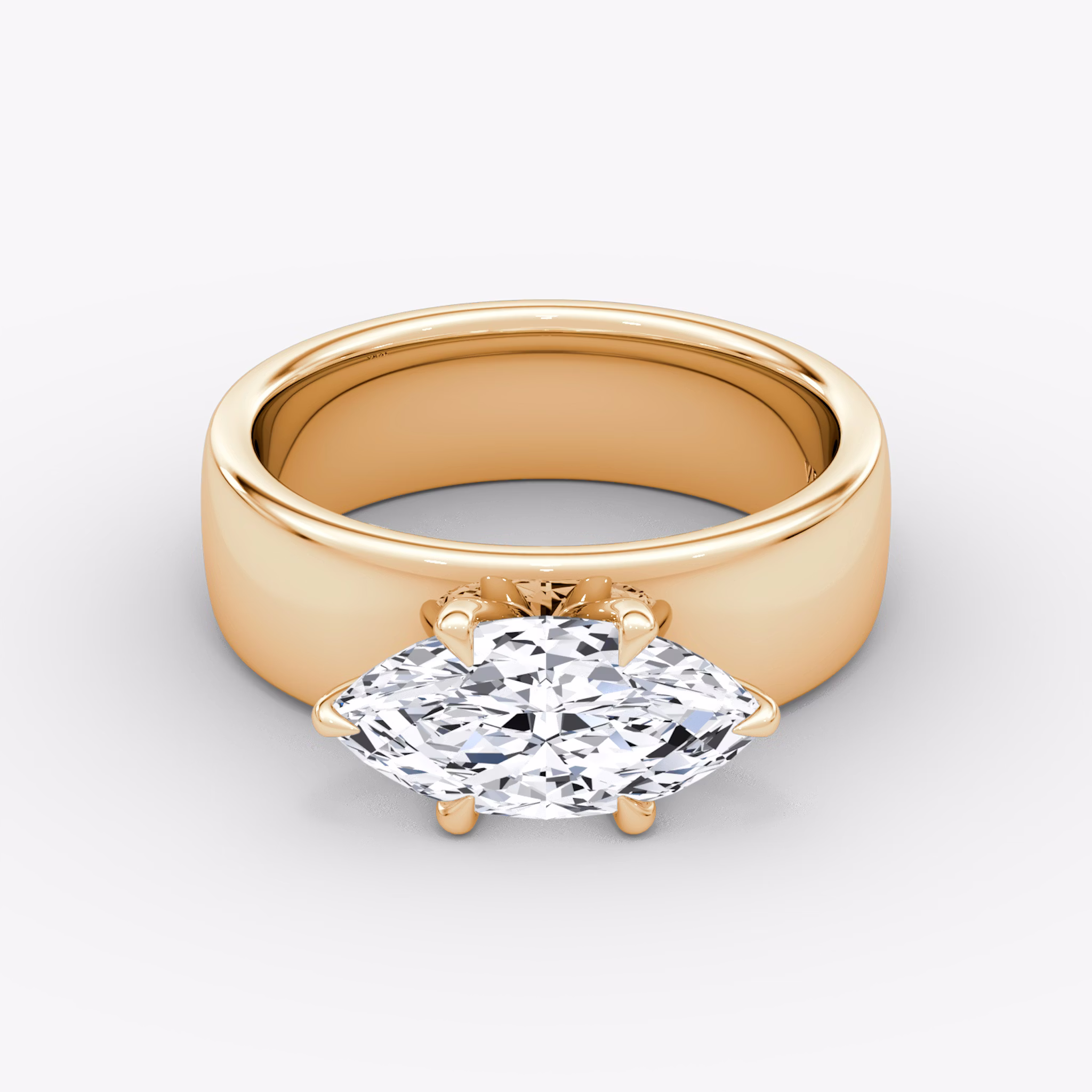 Cigar Band Solitaire | Marquise | 14k | Rose Gold | bandWidth: 6mm | diamondOrientation: horizontal | caratWeight: other