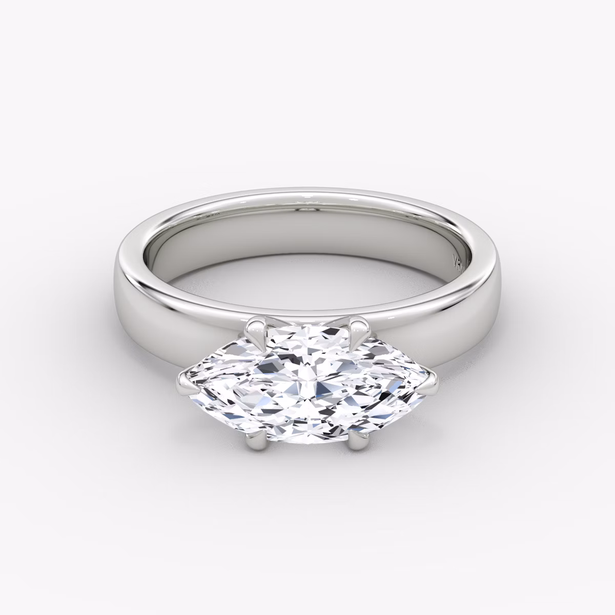 Cigar Band Solitaire | Marquise | 18k | White Gold | bandWidth: 4mm | diamondOrientation: horizontal | caratWeight: other
