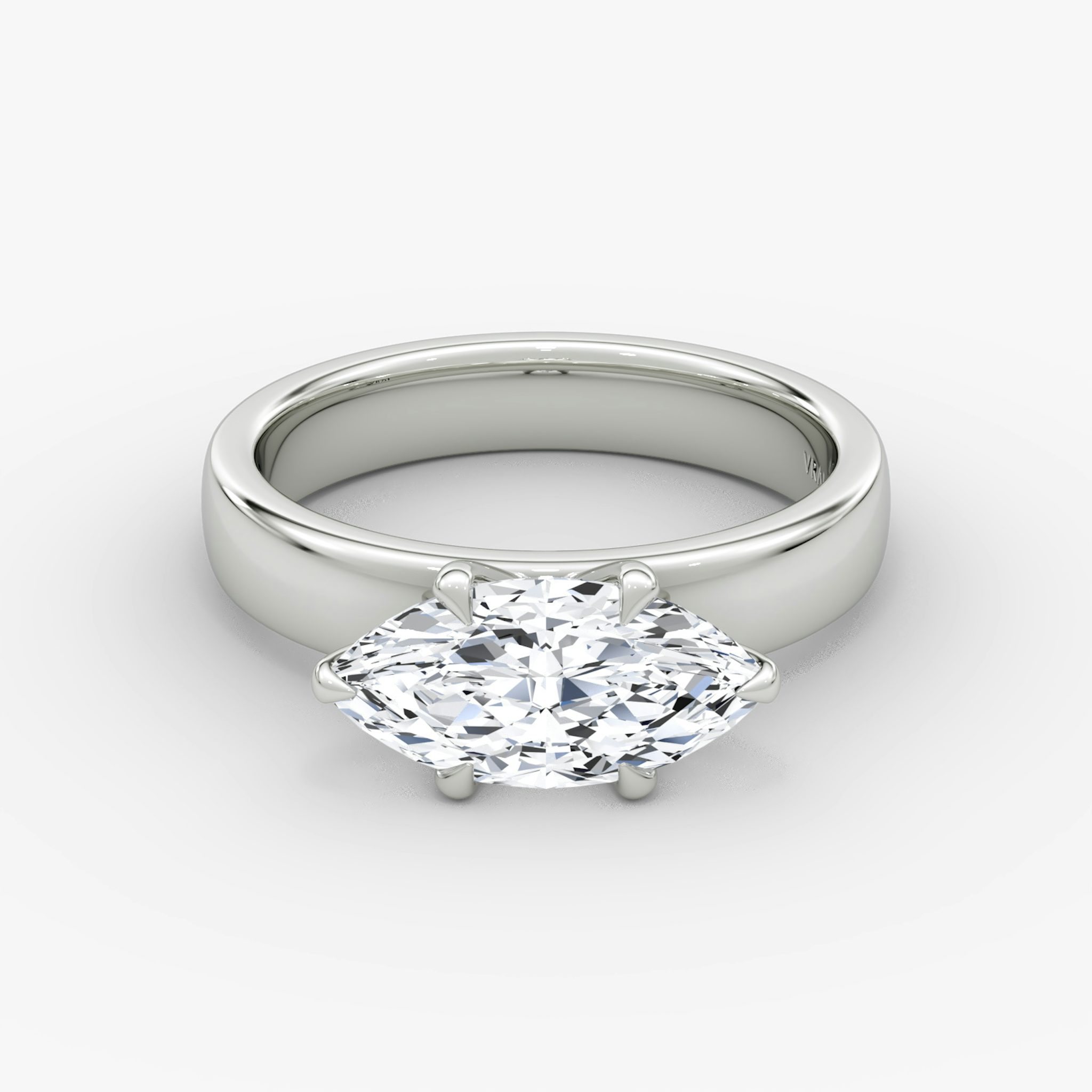 Cigar Band Solitaire | Marquise | 18k | White Gold | bandWidth: 4mm | diamondOrientation: horizontal | caratWeight: other