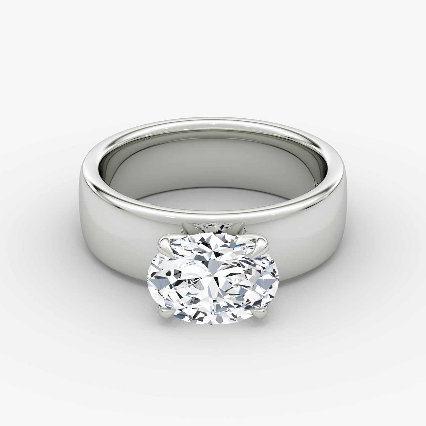 Cigar Band Solitaire | Oval | 18k | White Gold | bandWidth: 6mm | diamondOrientation: horizontal | caratWeight: other
