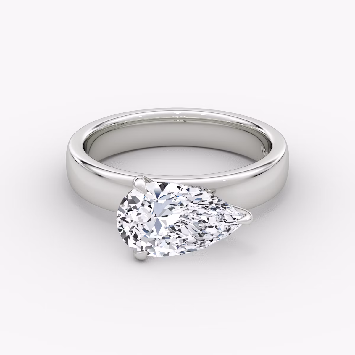 Cigar Band Solitaire | Pear | 18k | White Gold | bandWidth: 4mm | diamondOrientation: horizontal | caratWeight: other