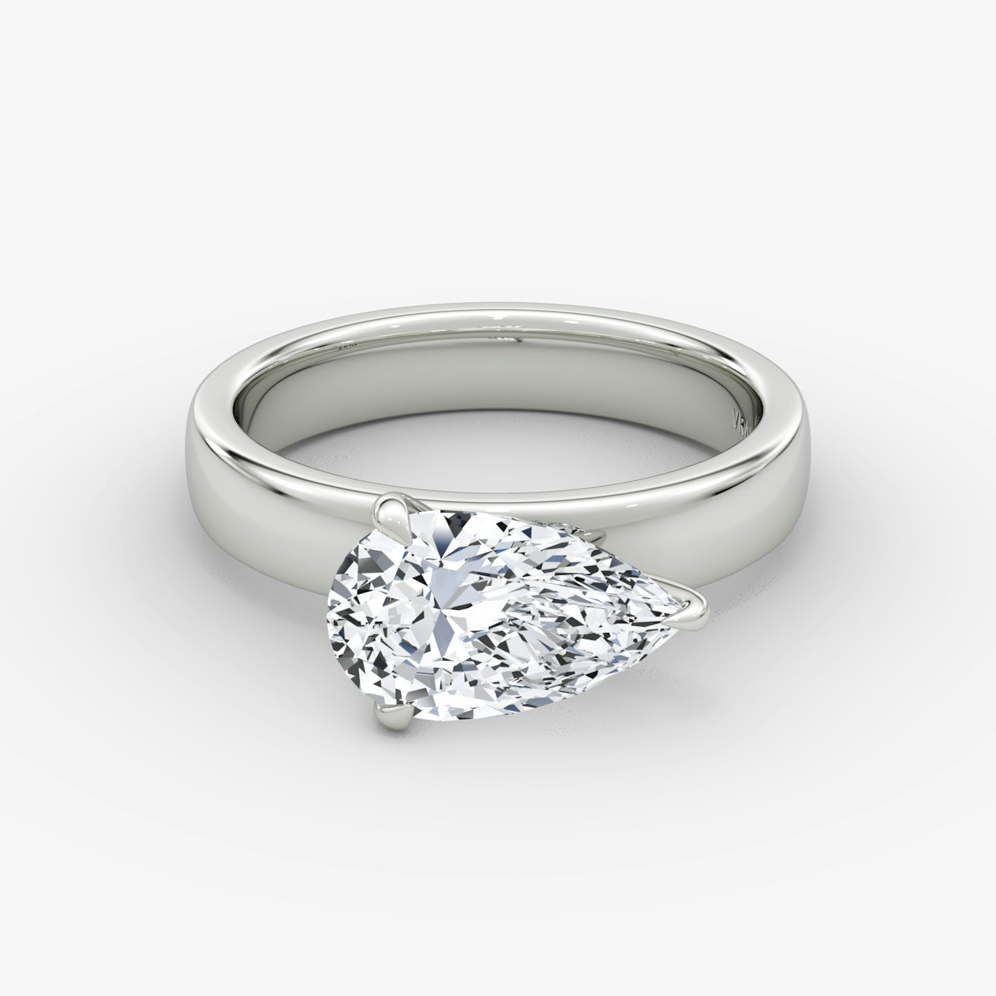Cigar Band Solitaire | Pear | 18k | White Gold | bandWidth: 4mm | diamondOrientation: horizontal | caratWeight: other