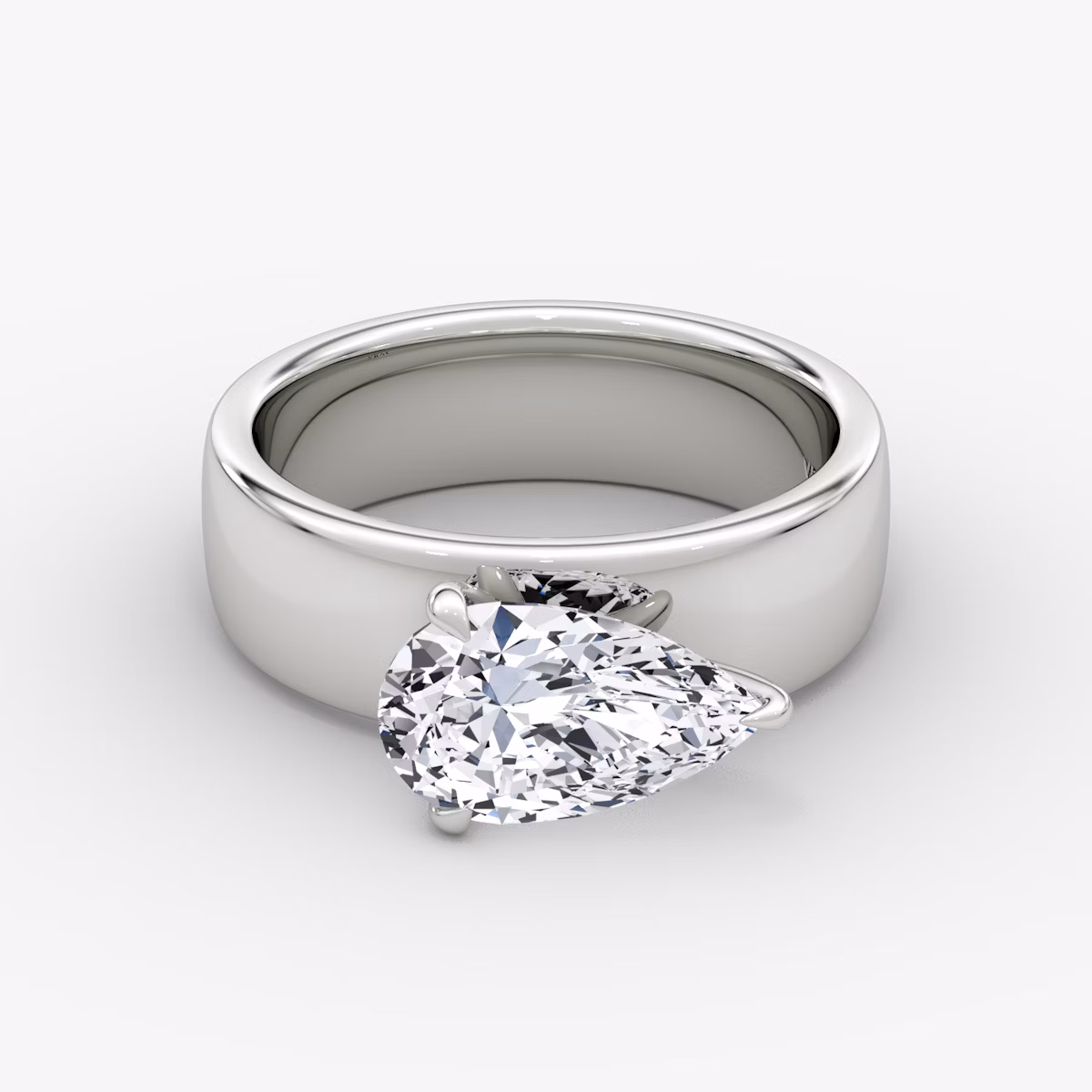 Cigar Band Solitaire | Pear | 18k | White Gold | bandWidth: 6mm | diamondOrientation: horizontal | caratWeight: other