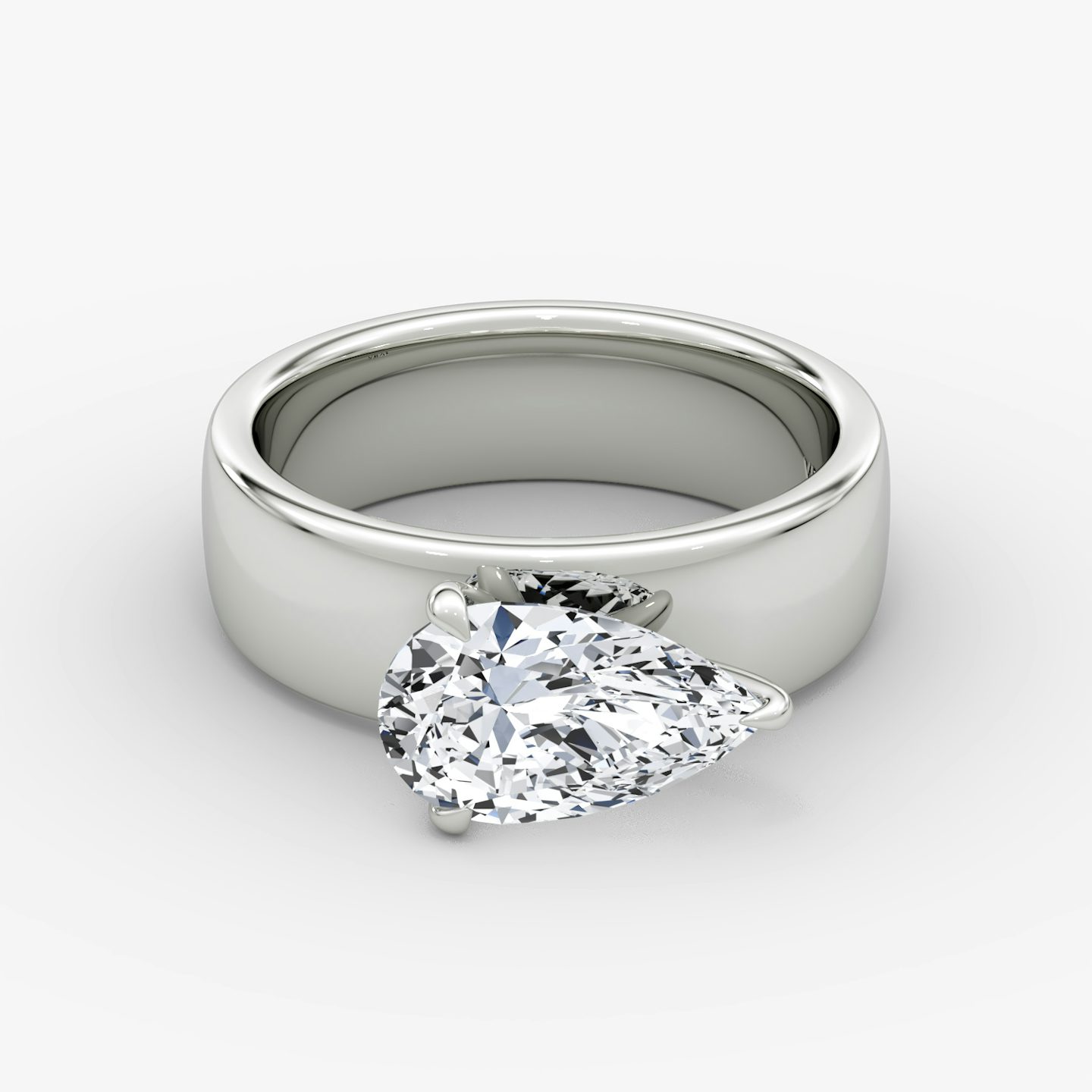 Cigar Band Solitaire | Pear | 18k | White Gold | bandWidth: 6mm | diamondOrientation: horizontal | caratWeight: other
