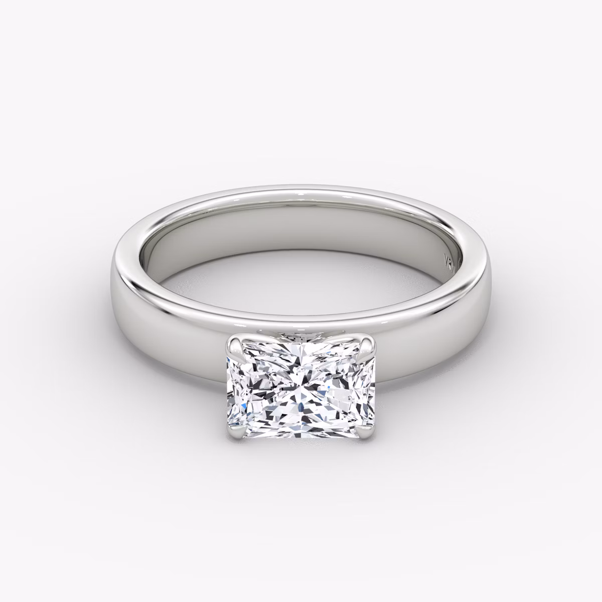 Cigar Band Solitaire | Radiant | 18k | White Gold | bandWidth: 4mm | diamondOrientation: horizontal | caratWeight: other