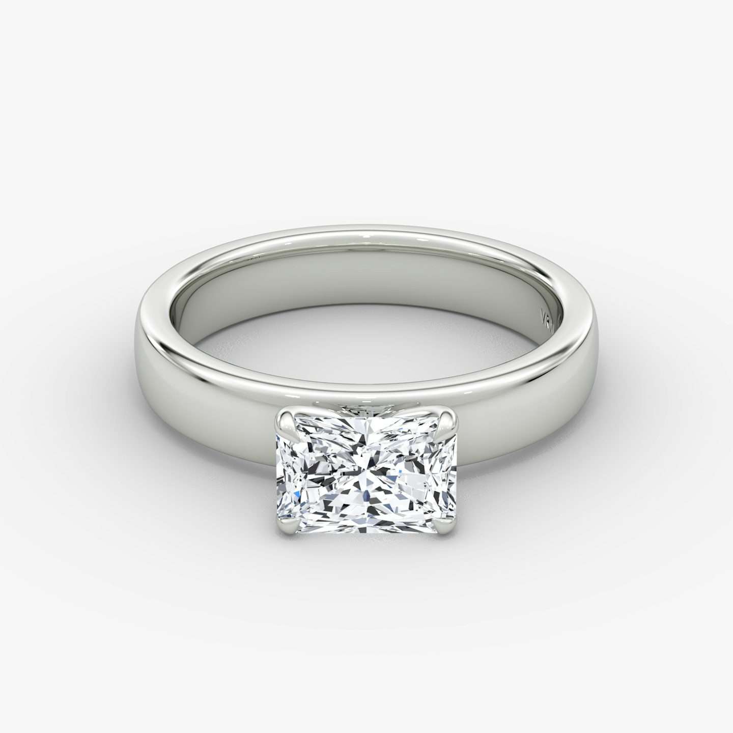 Cigar Band Solitaire | Radiant | 18k | White Gold | bandWidth: 4mm | diamondOrientation: horizontal | caratWeight: other