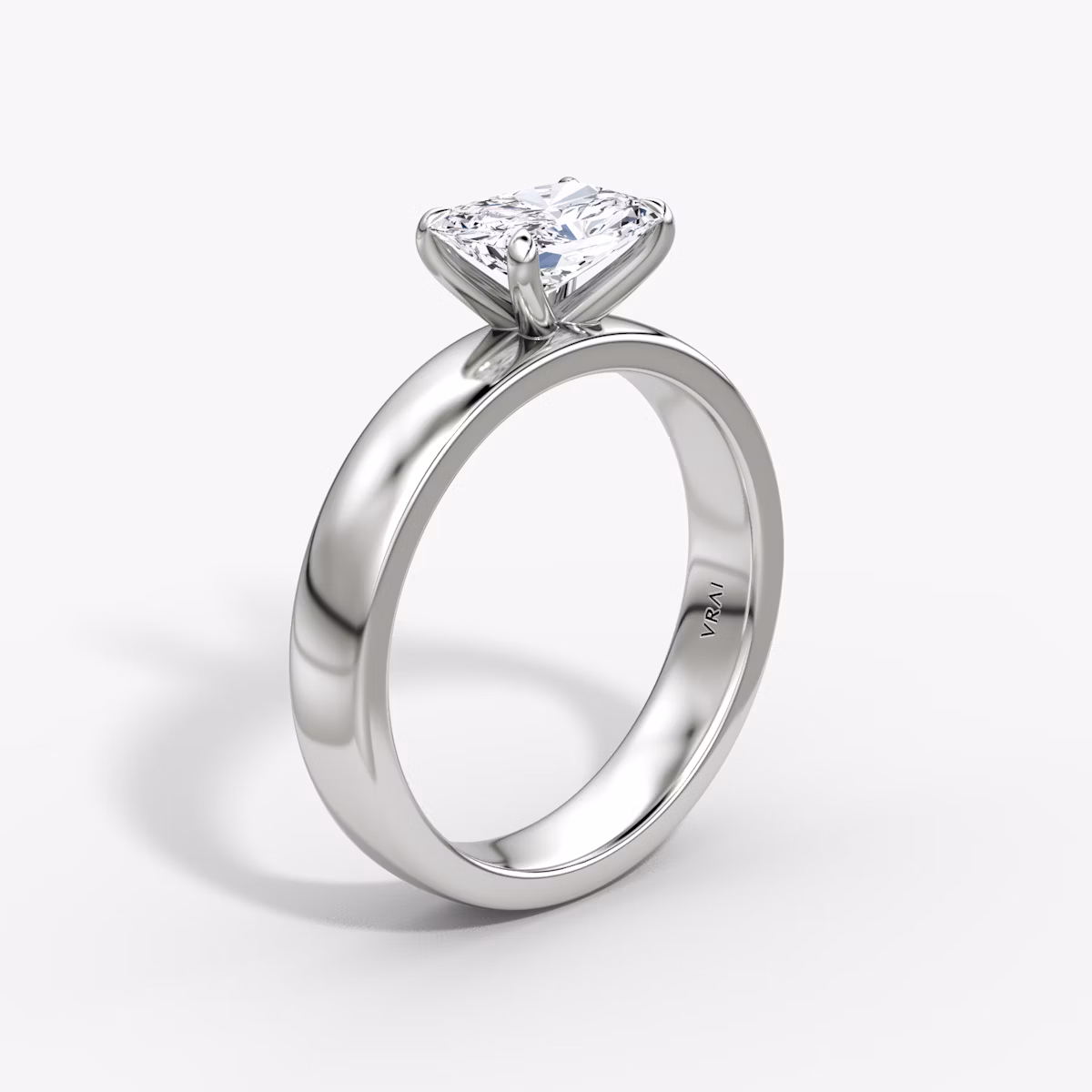 Cigar Band Solitaire | Radiant | 18k | White Gold | bandWidth: 4mm | diamondOrientation: horizontal | caratWeight: other