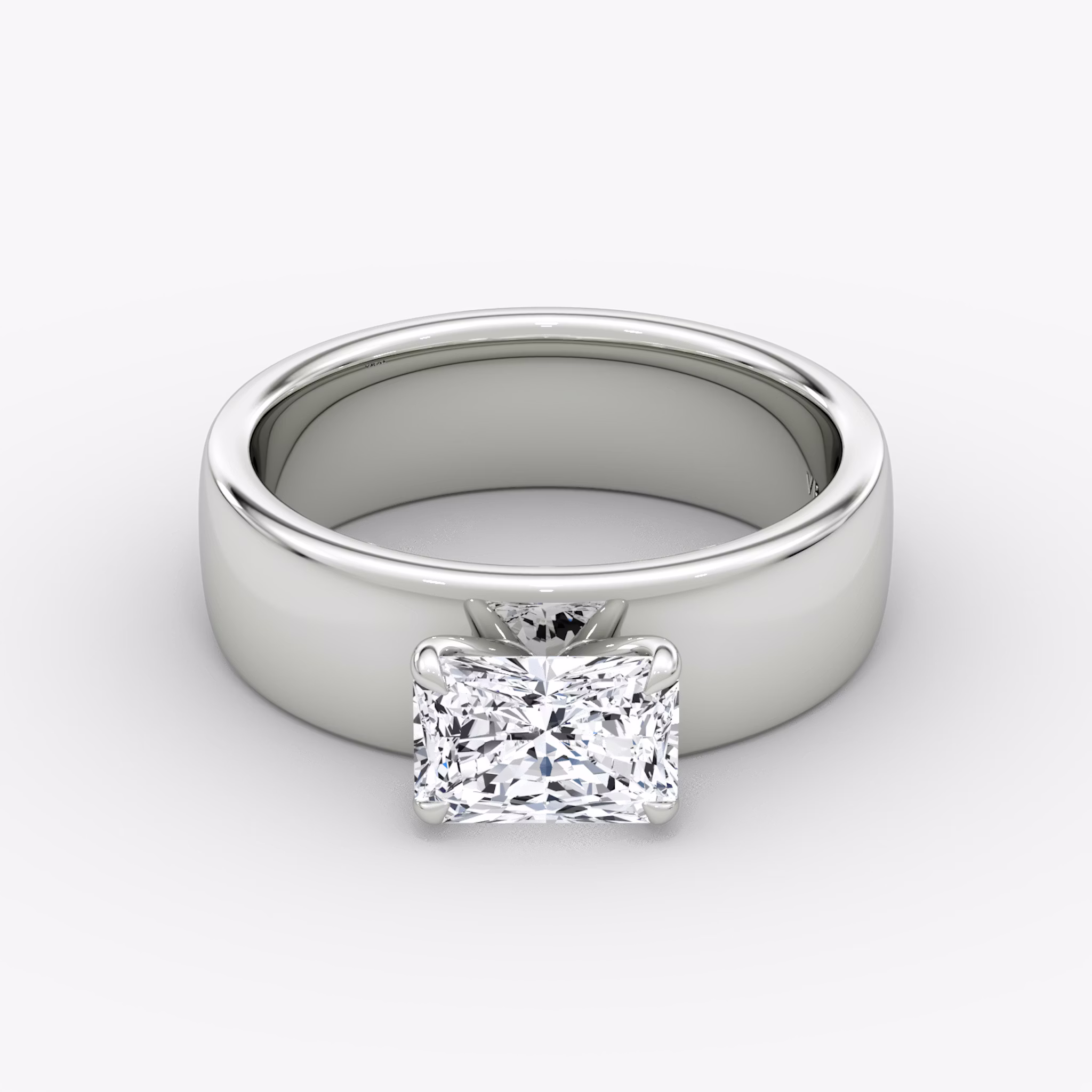 Cigar Band Solitaire | Radiant | 18k | White Gold | bandWidth: 6mm | diamondOrientation: horizontal | caratWeight: other