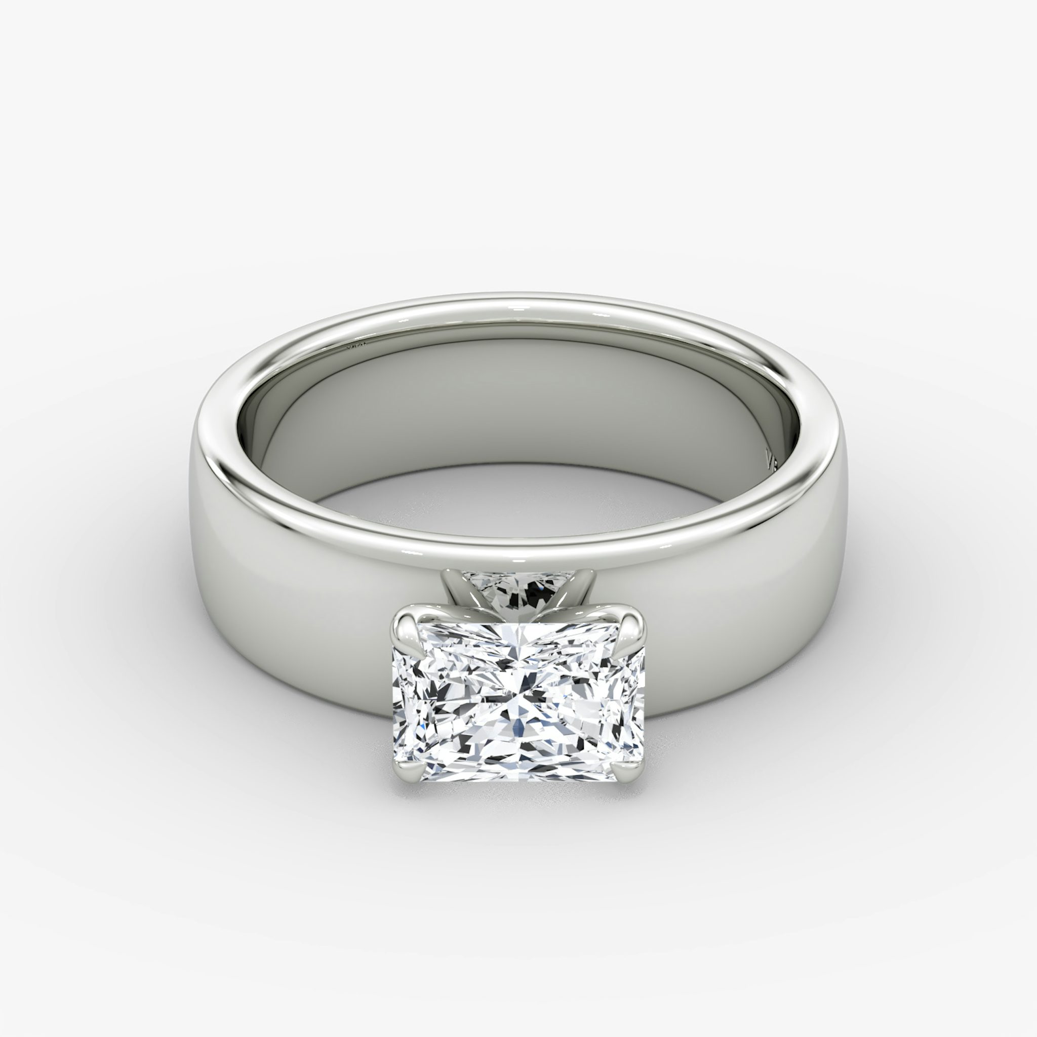 Cigar Band Solitaire | Radiant | 18k | White Gold | bandWidth: 6mm | diamondOrientation: horizontal | caratWeight: other