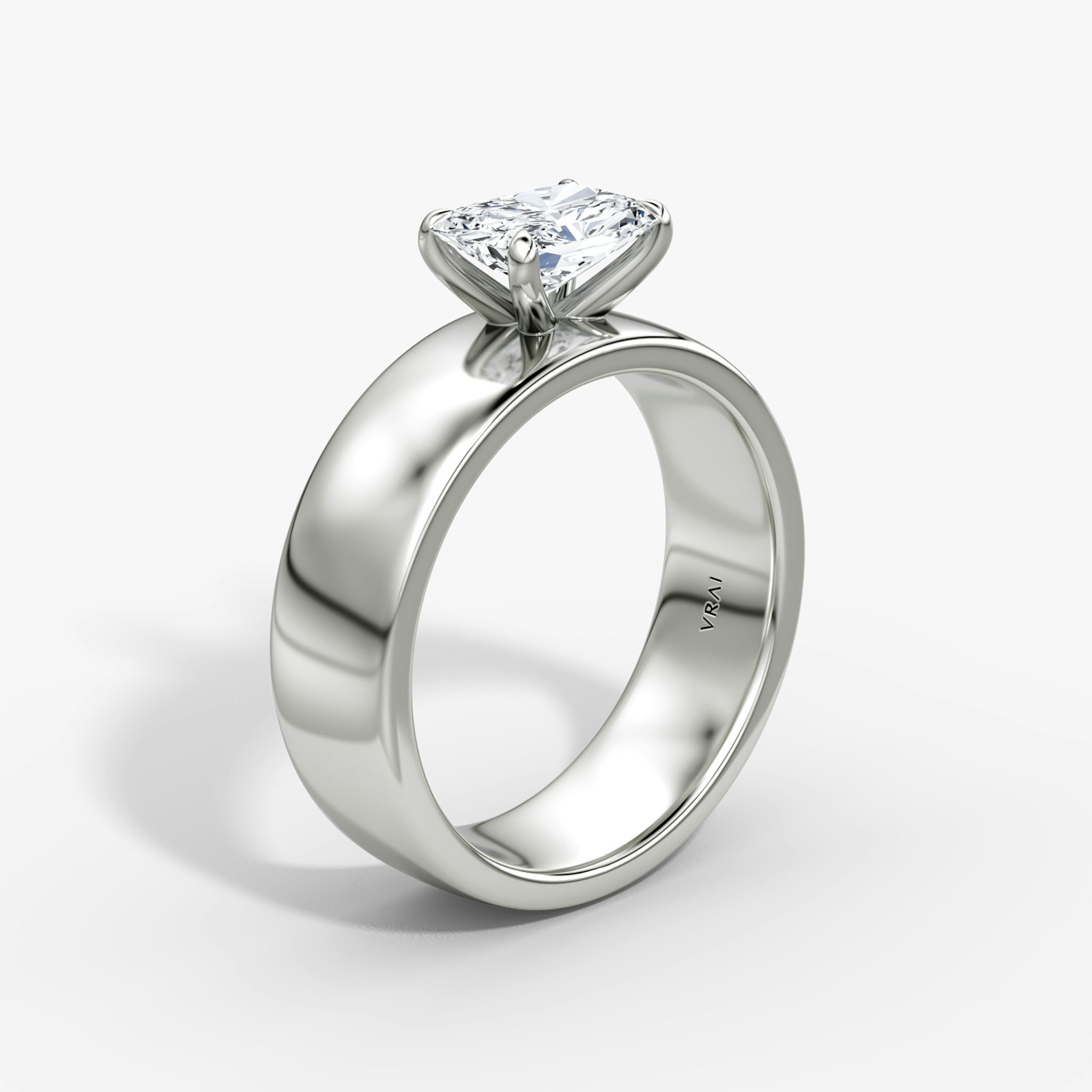 Cigar Band Solitaire | Radiant | 18k | White Gold | bandWidth: 6mm | diamondOrientation: horizontal | caratWeight: other