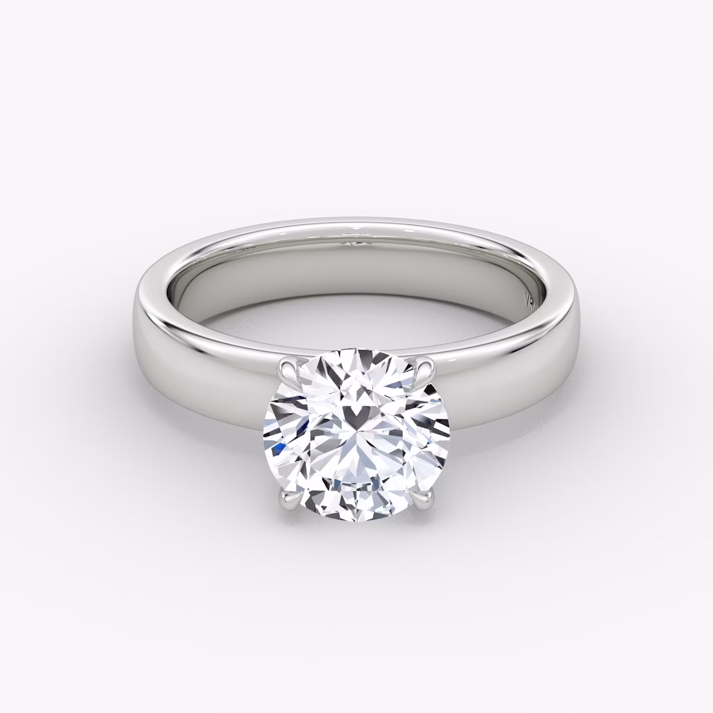 Cigar Band Solitaire | Round Brilliant | 18k | White Gold | bandWidth: 4mm | caratWeight: 1.0ct | diamondOrientation: vertical
